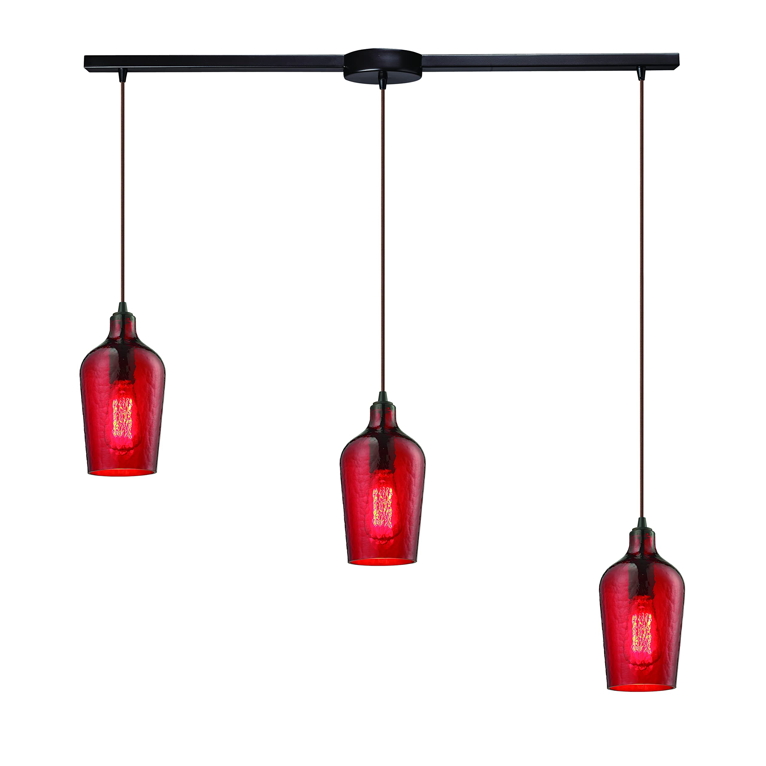 Elk Lighting Hammered Red Glass 3-Light Chandelier, Bronze Finish, Stylish Home Lighting