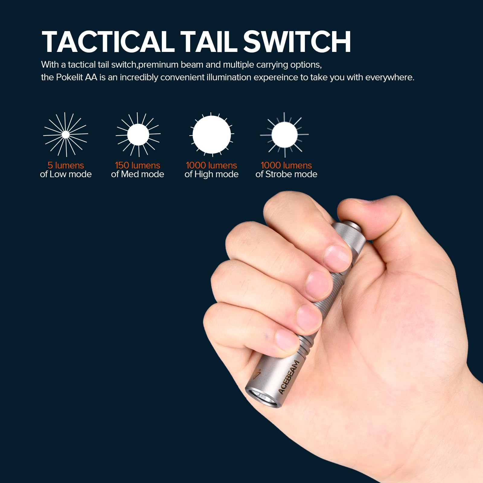 ACEBEAM Pokelit AA Mini Flashlight, 1000 Lumens, Titanium Alloy Natural, Compact EDC Light for Camping and Everyday Use