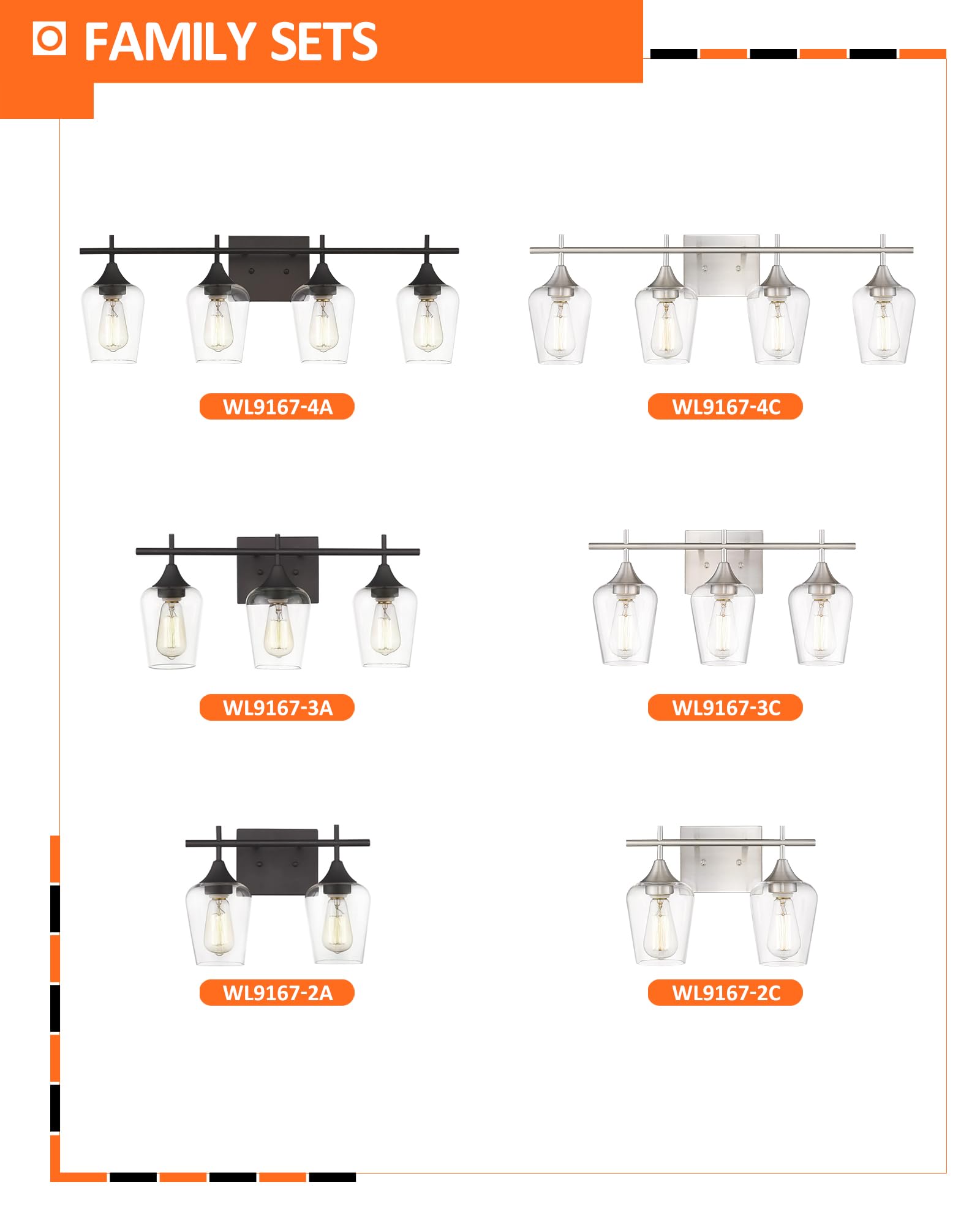 Osimir 4-Light Bathroom Lighting Fixture, Brushed Nickel Vanity Lights with Clear Glass, 24 Inch, Model WL9167-4C