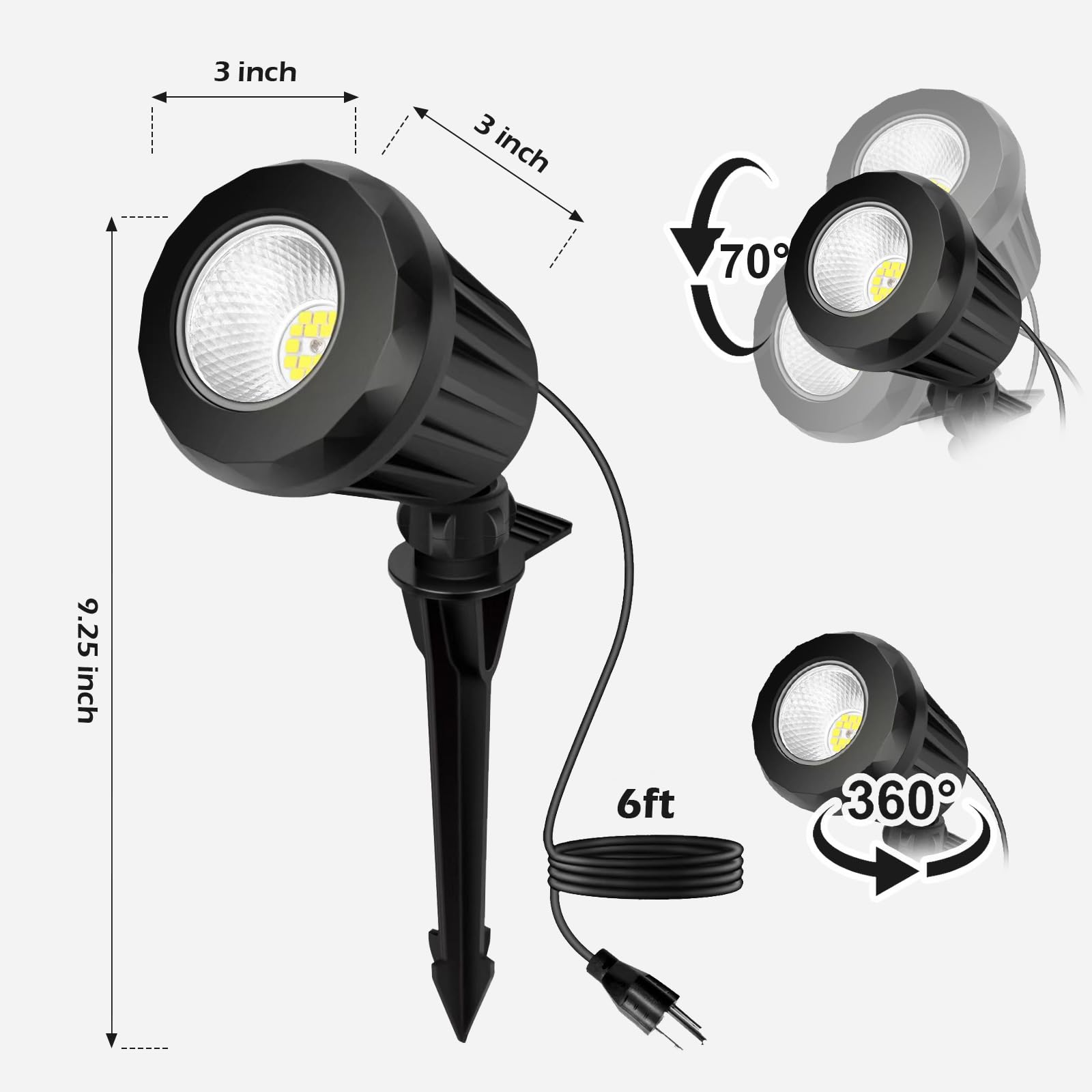 Holeva Rgb Led Landscape Spotlights, 2700K Warm White Outdoor Spot Lights With 3 Multicolor Lenses, Ip67 Waterproof, 120V Plug-I