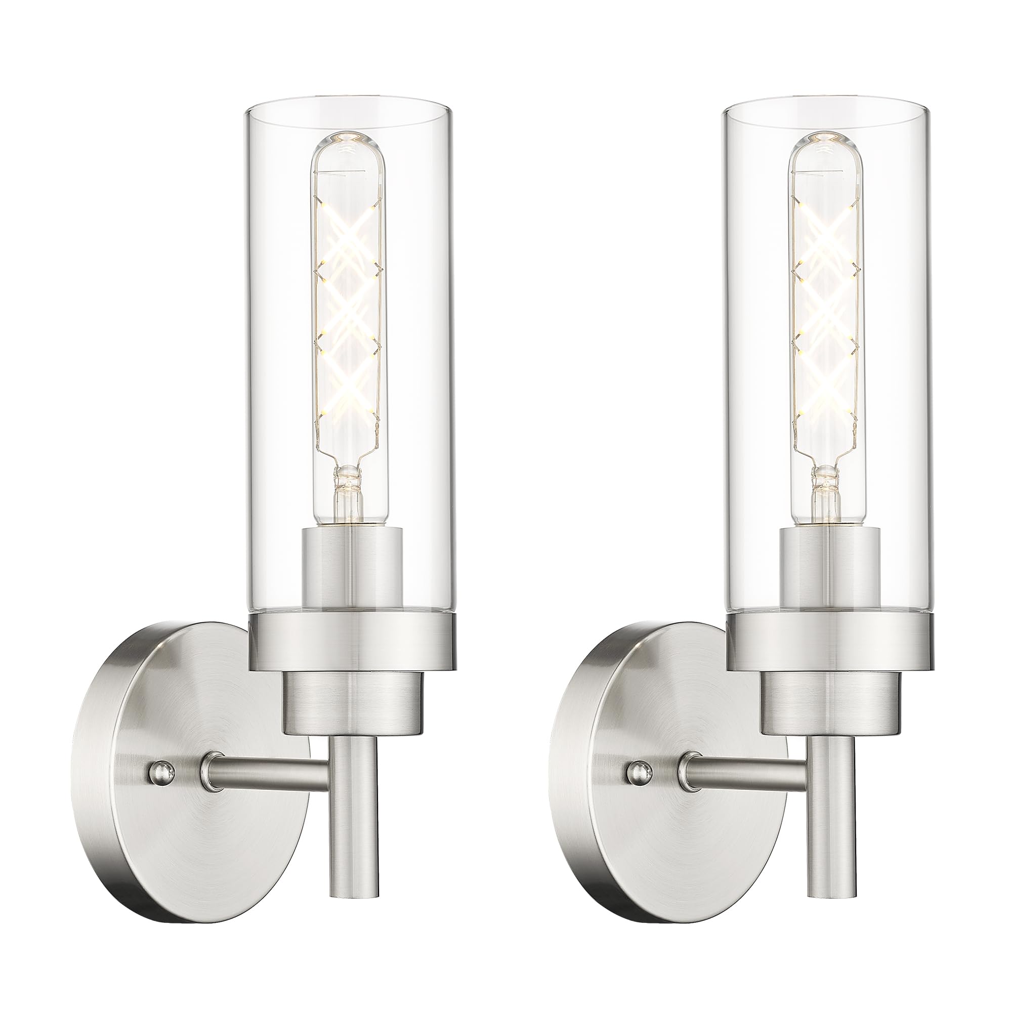 Emak Modern Wall Lights, Brushed Nickel Wall Sconces Set Of 2, Bathroom Vanity Light With Clear Glass Shade For Bathroom, Bedroo