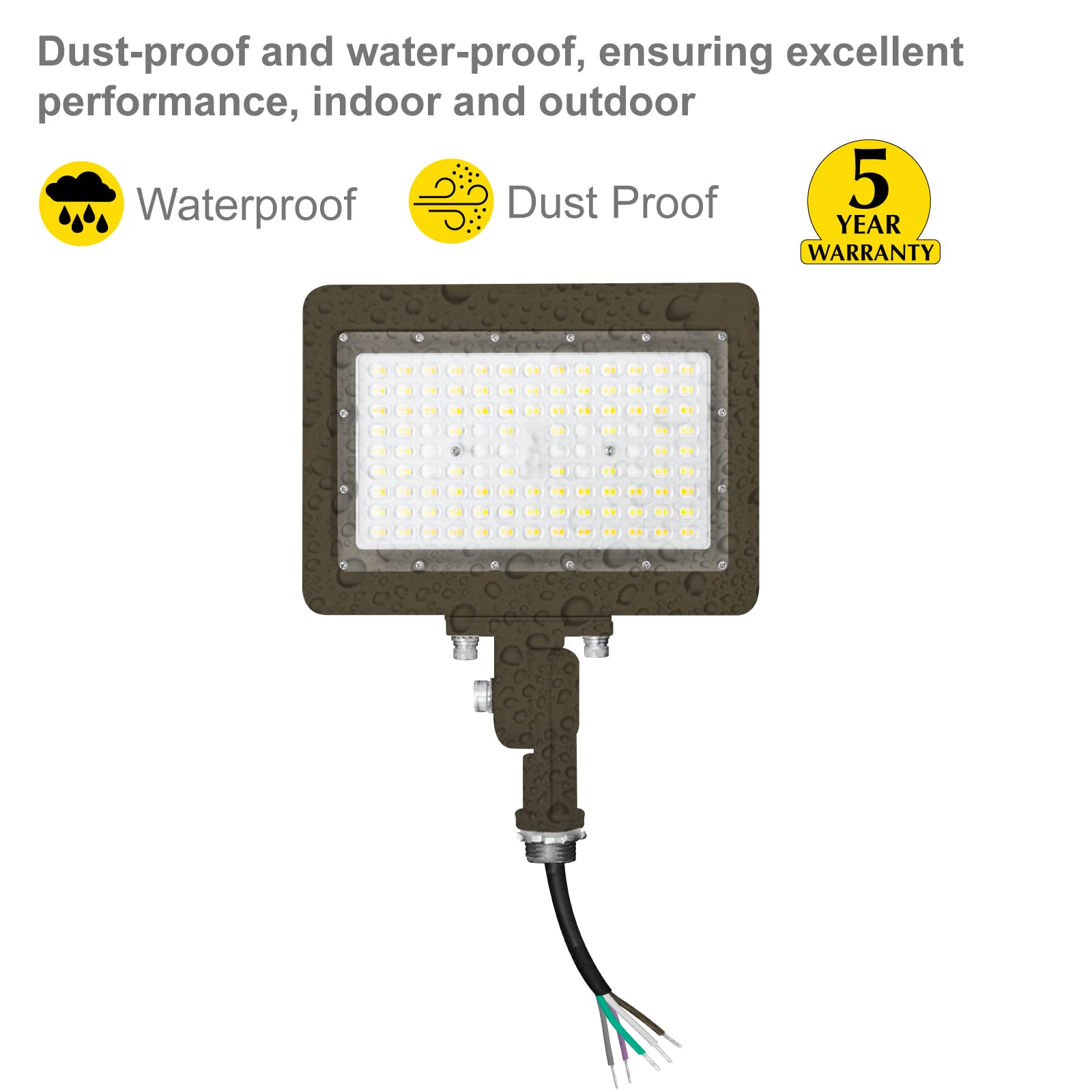 Nuwatt 90W Led Flood Light, 3Cct 3000K/4000K/5000K Selectable, Ip65 Waterproof Lighting, 1/2" Adjustable Knuckle Mount, 12600Lm Dimmable, 120-277V, Outdoor Security Floodlight For Yard, Bronze, Ul