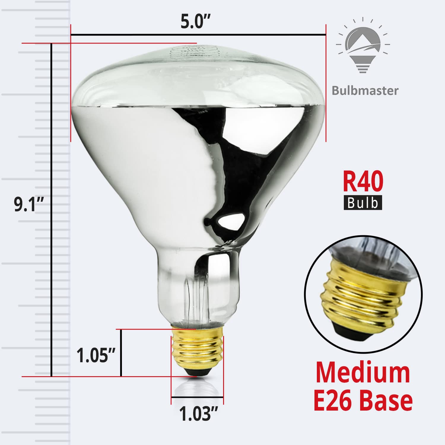 BULBMASTER R40 Infrared Heat Bulbs - 250W Incandescent, Medium E26 Base, 2 Pack