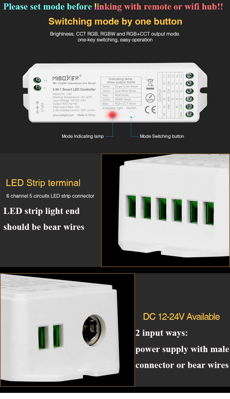 Lgidtech Ls2 Led Strip Light Controller, Rgb+Cct, Smartphone App Control, Pack Of 1, Plastic