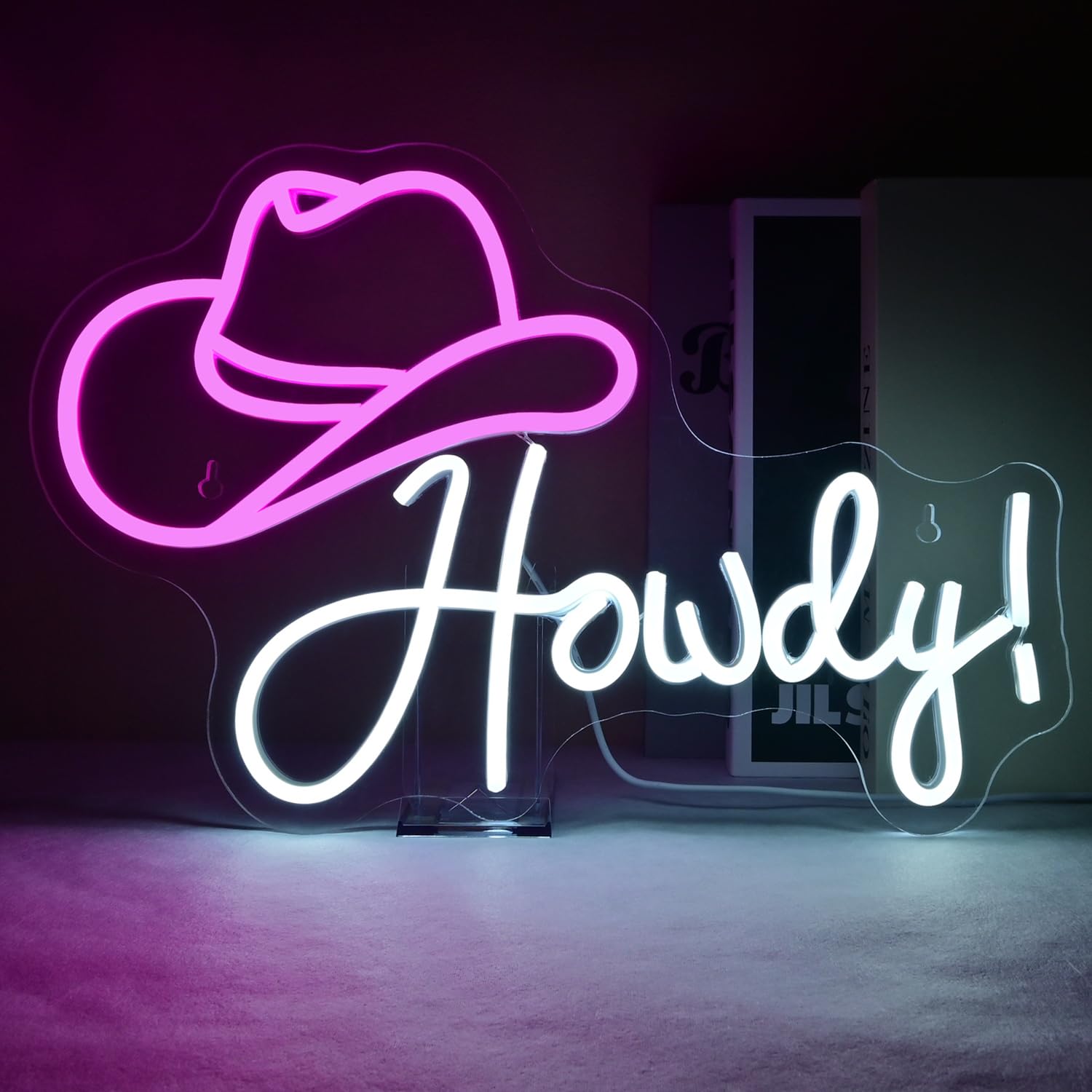 Ineonlife Cowboy Hat Neon Sign Howdy Neon Lights Pink Led Neon Signs Preppy Girls For Wall Decor Light Up Sign For Bar malt-inspired Bedroom Living Room Beauty Girls Club Decoration Gifts