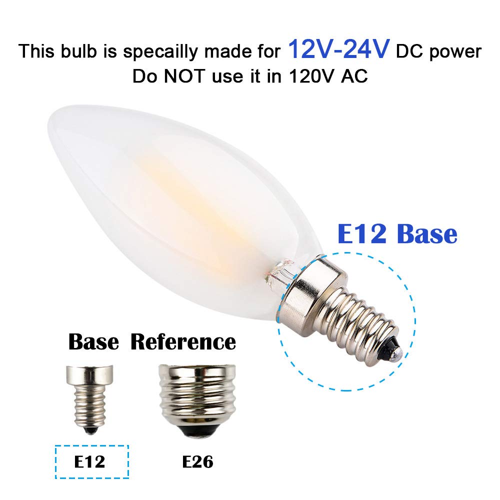 Opalray 2W Dimmable Led Bulb, 12V-24V, Warm White, E12 Base,