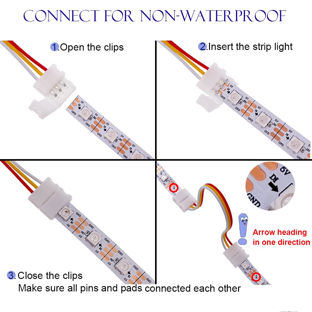Fsjee 3 Pin Led Strip Connector Kit, Include Led Corner Connector, Unwired Gapless And T Shape Connector,Strip To Strip And Strip To Controller Jumper For 10Mm 3Pin Ws2811 Ws2812 Led Strip