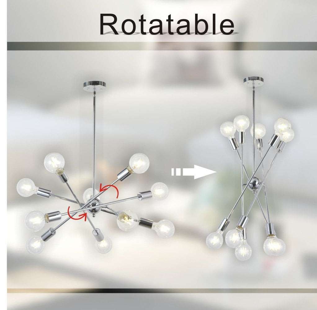 BONLICHT Sputnik Chandelier Chrome 10 Lights Pendant Lighting Modern Sputnik Light Vintage Ceiling Light Fixture UL Listed