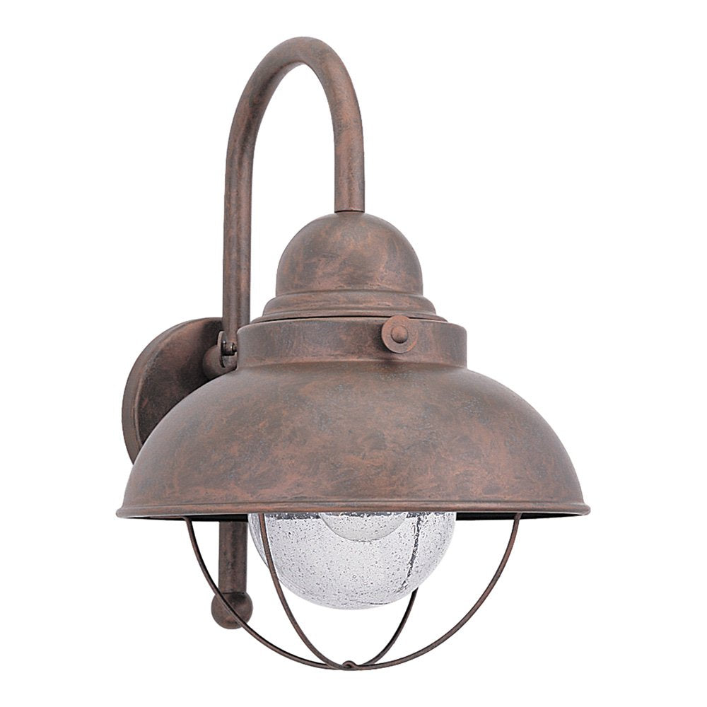 Sea Gull Lighting 8871-44 Sebring One-Light Outdoor Wall Lantern With Clear Seeded Glass Diffuser, Weathered Copper Finish