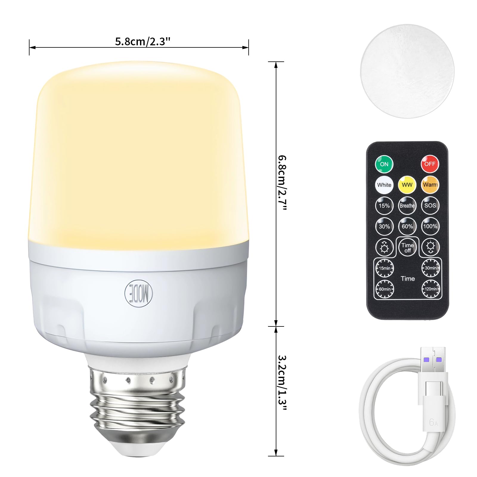 Qoollife E26 Rechargeable Light Bulbs with Remote Control, Battery Operated Light Bulb 9W 2000mAh, 4 Timer Settings for Lamp Lam