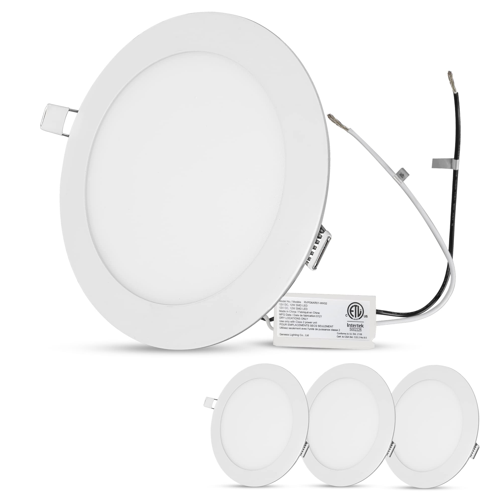 Facon LED RV Puck Light, 6.5Inch, 12V DC, Aluminum, White, 4Pack, Model RVPD6AR01-WH32