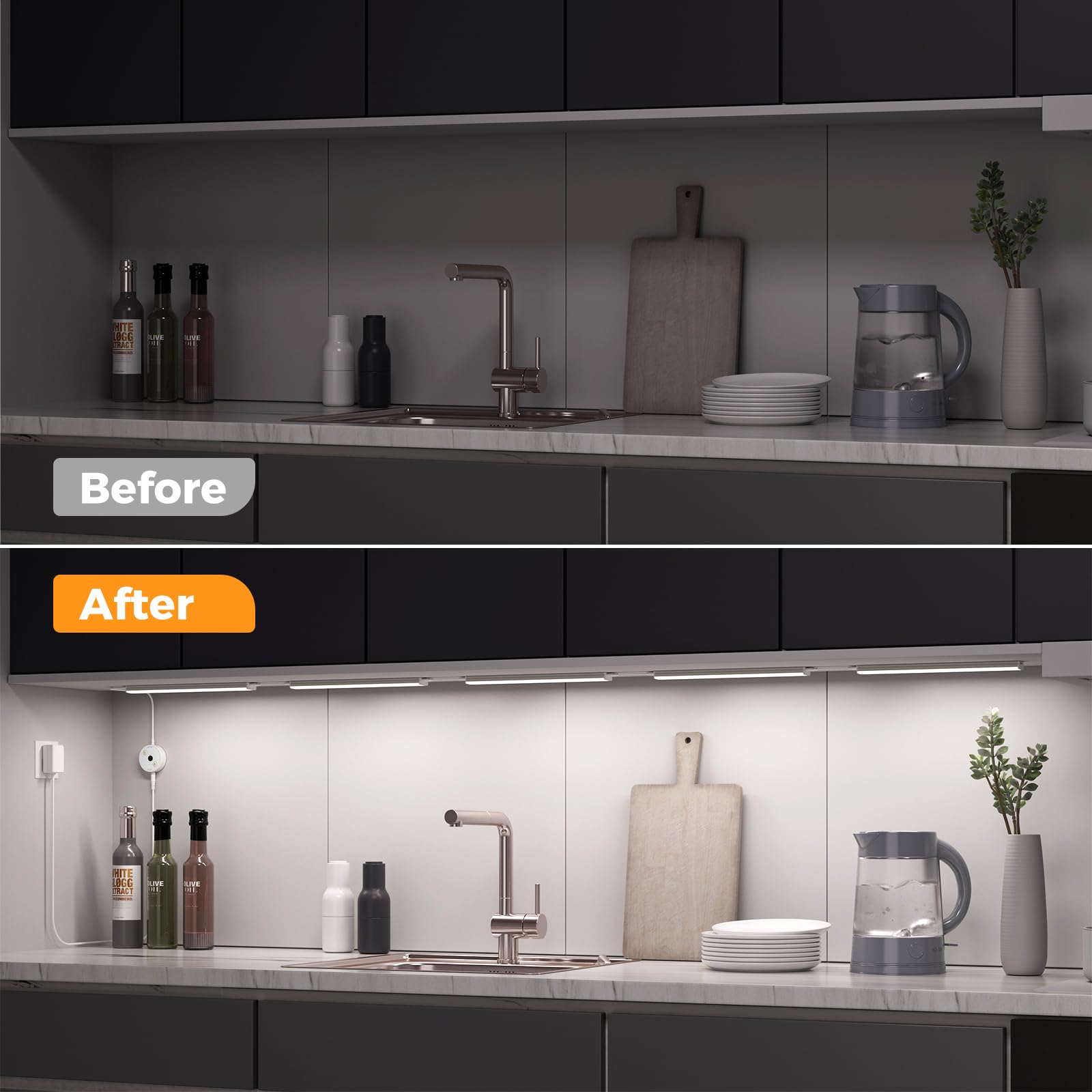 SIBI Under Cabinet Lighting, 5pcs 12" Dimmable LED Lights, Cold White 6000K, Linkable, Max 1650LM, Model CL-CG38