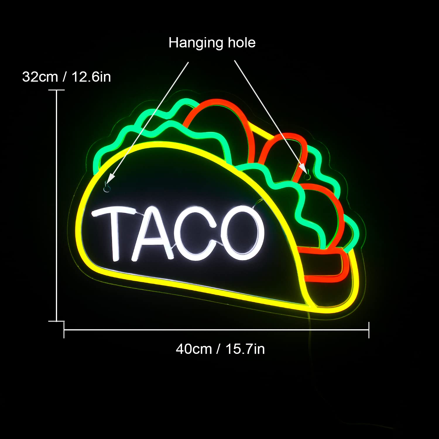 ineonlife Neon Sign Tacos Shaped LED Wall Decor for Kitchen Bar Party - Taco-Yellow Acrylic
