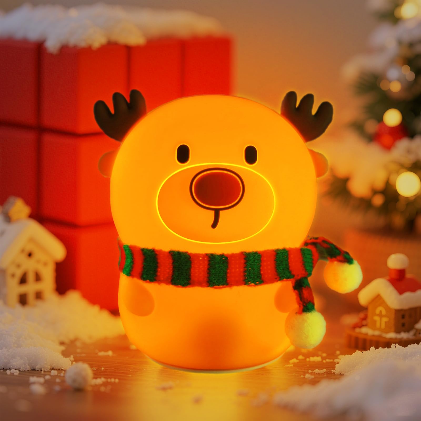 Colorful Life Silicone Reindeer Night Light - Tap Control Cute LED Bedside Lamp for Kids, Baby, Adults - Soft Glow, Rechargeable
