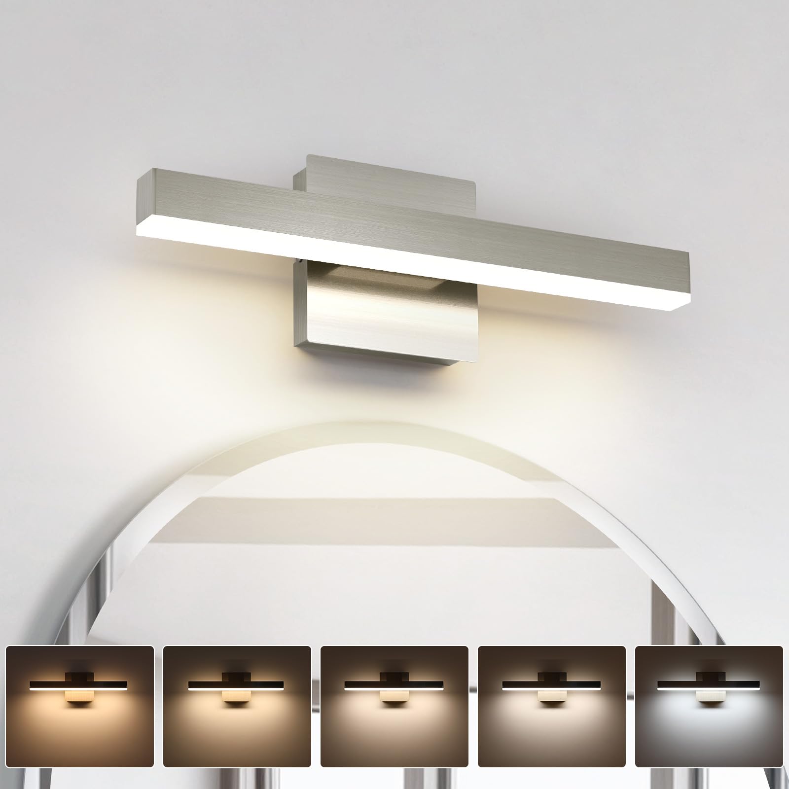 Joossnwell Bathroom Light Fixtures Brushed Nickel Vanity Lights Bar 5Cct Dimmable Modern Bathroom Lighting Fixture Over Mirror Led Vanity Light For Bathroom 15.74 Inch Etl Certificated