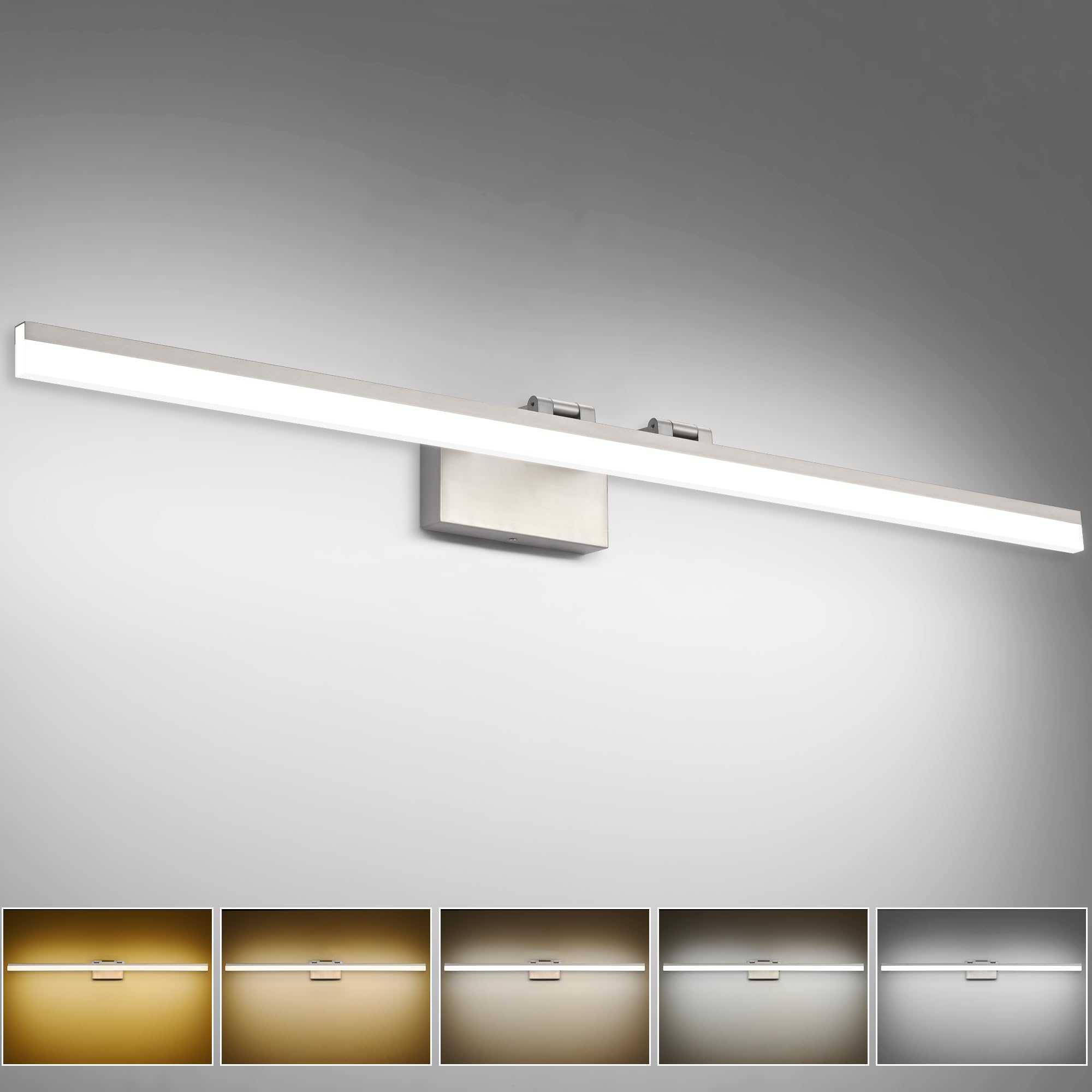 SOLFART Bathroom Light Fixture LED 5CCT Dimmable 48-Inch Brushed Nickel Vanity Lights Over Mirror Aluminum Modern Model 8778-1220mm-NK-5CCT