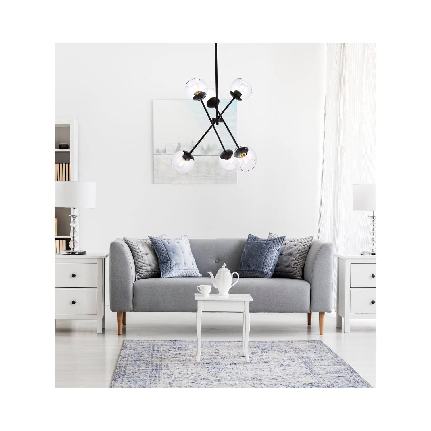 Living District Axl 6-Light Mid-Century Metal Pendant in Black and Clear