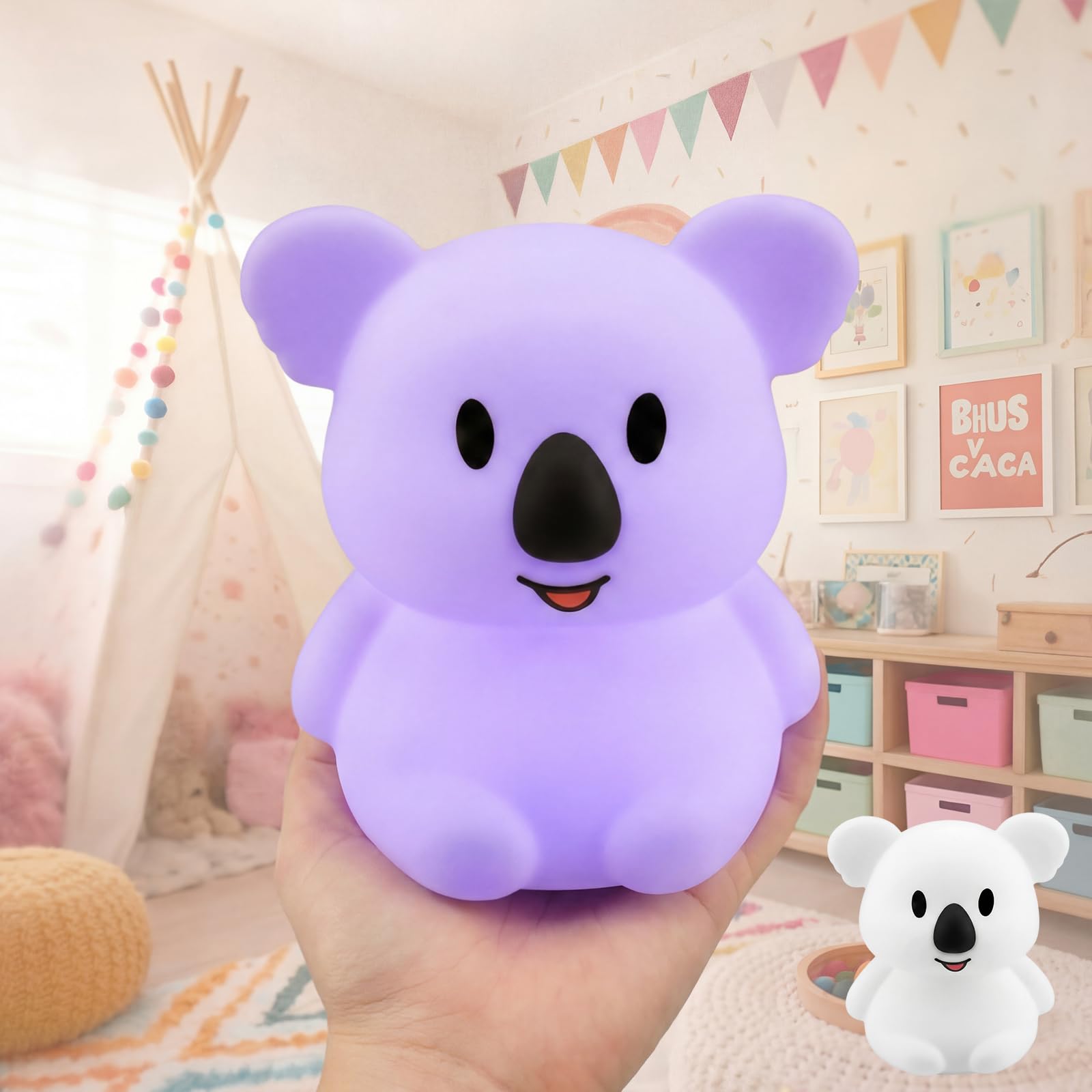 Seenelling Koala Night Light Gift for Calm Down Corner Silicone Touch Lamp Classroom Anxiety Relief Items for Emotional Regulati