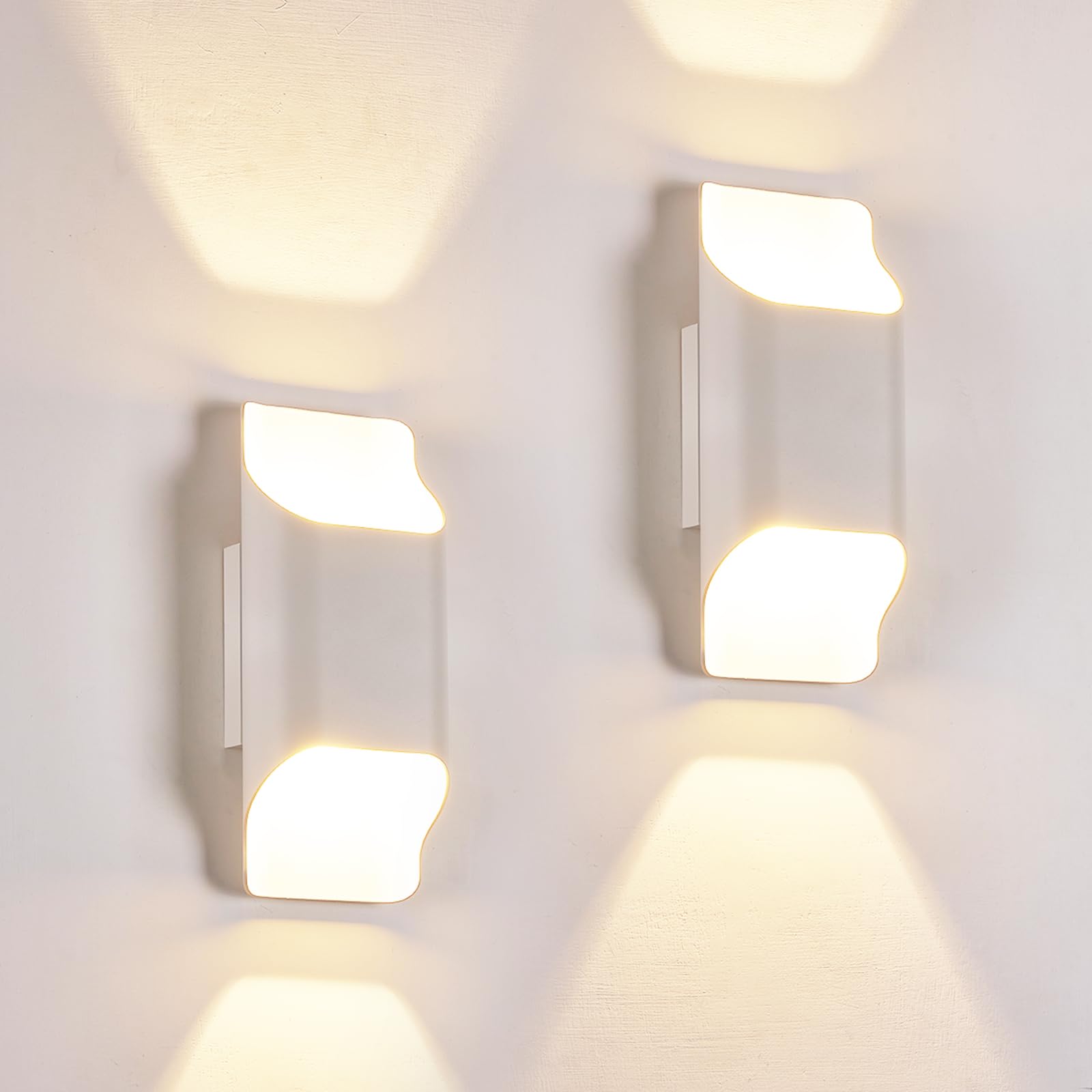 LUXLUCIO White 2Pack Wall Lights for Up and Wall Light, 5%-100% Dimmable, Modern Porch Light, IP65 Waterproof, 120V, 12W, 2700K-