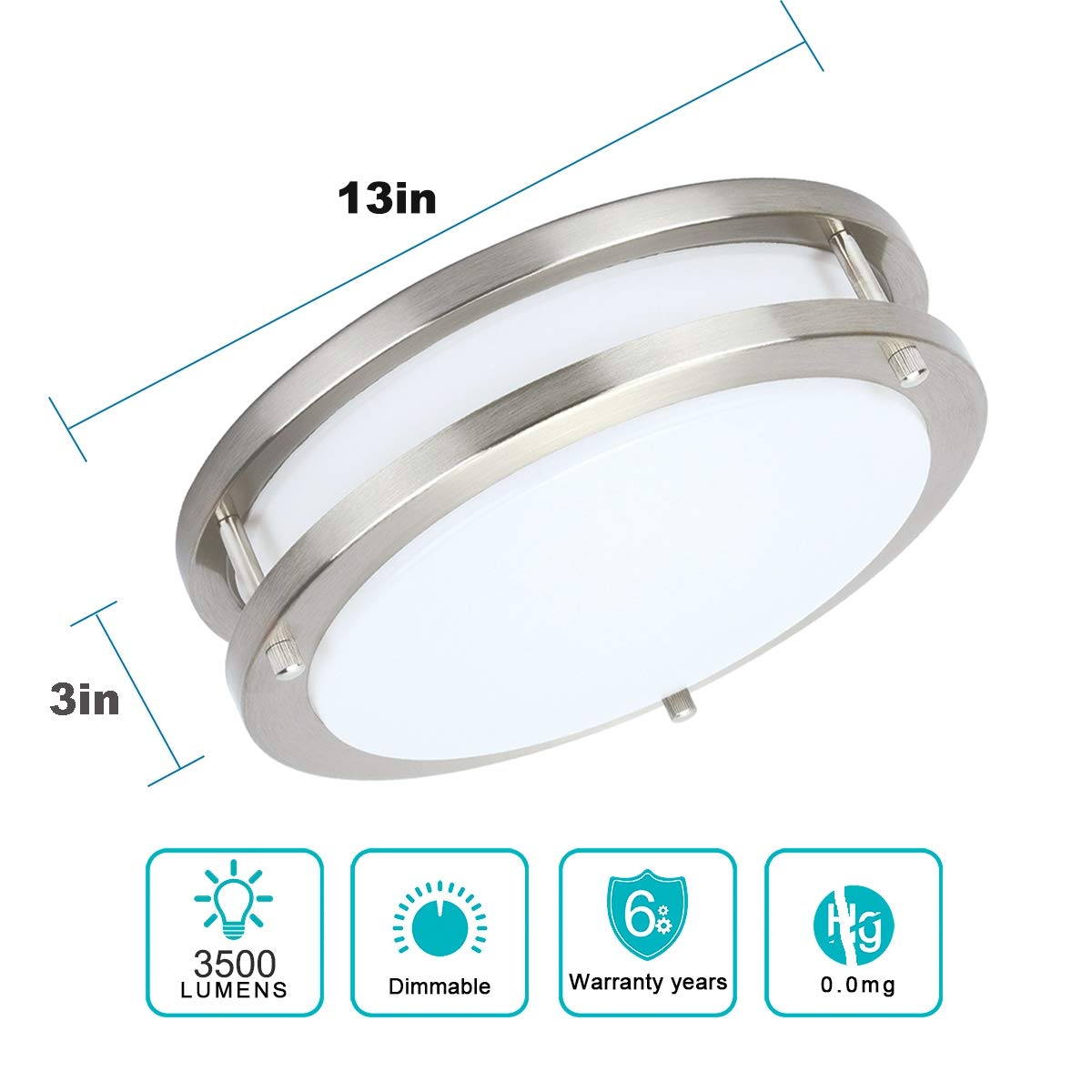 Drosbey 36W Dimmable Led Flush Mount Ceiling Light Fixture, Kitchen Light Fixtures, 13 Inch Ceiling Lights For Bedroom, Bathroom