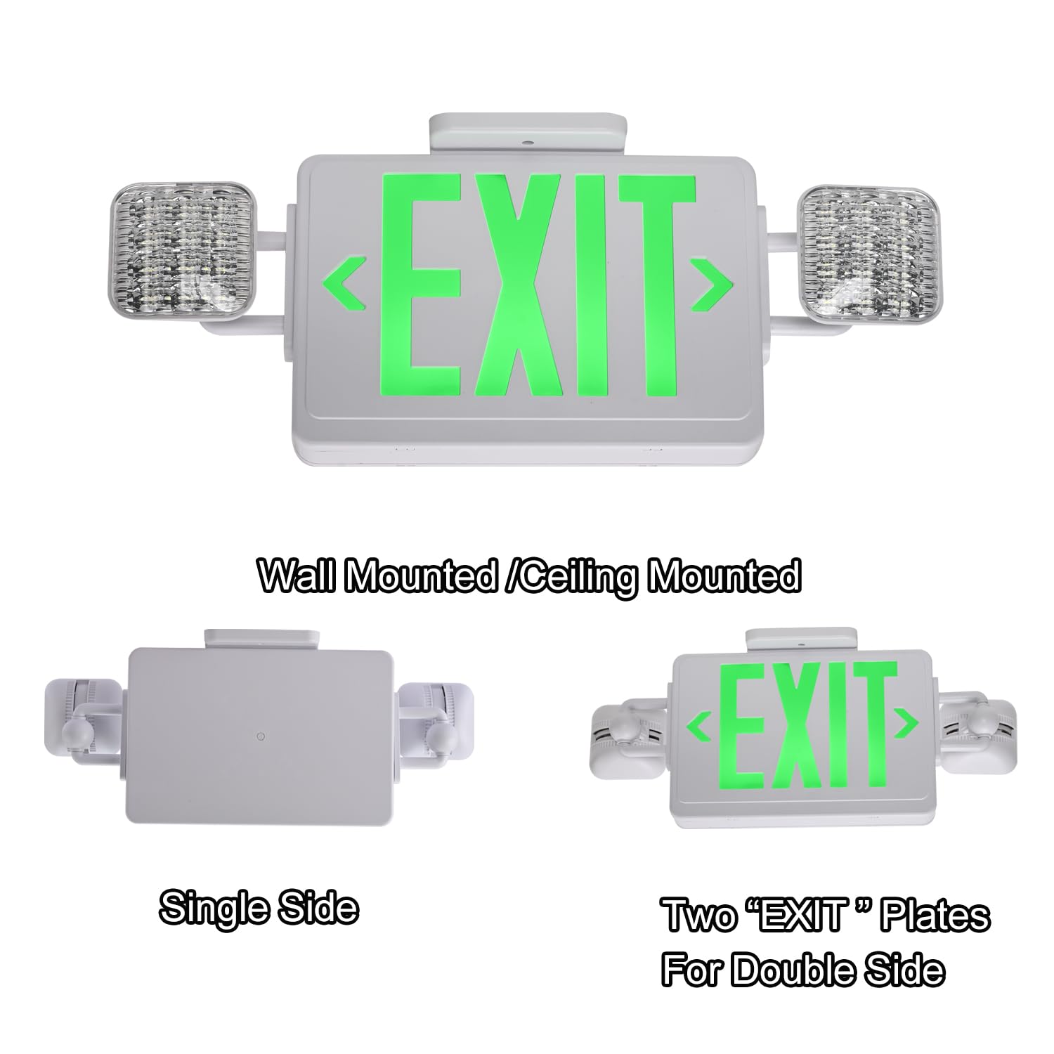Apmeetlux Emergency Exit Sign - 200lm Battery Operated, UL 924, Green EXIT, White Housing, Model EMGT05-EXIT-G