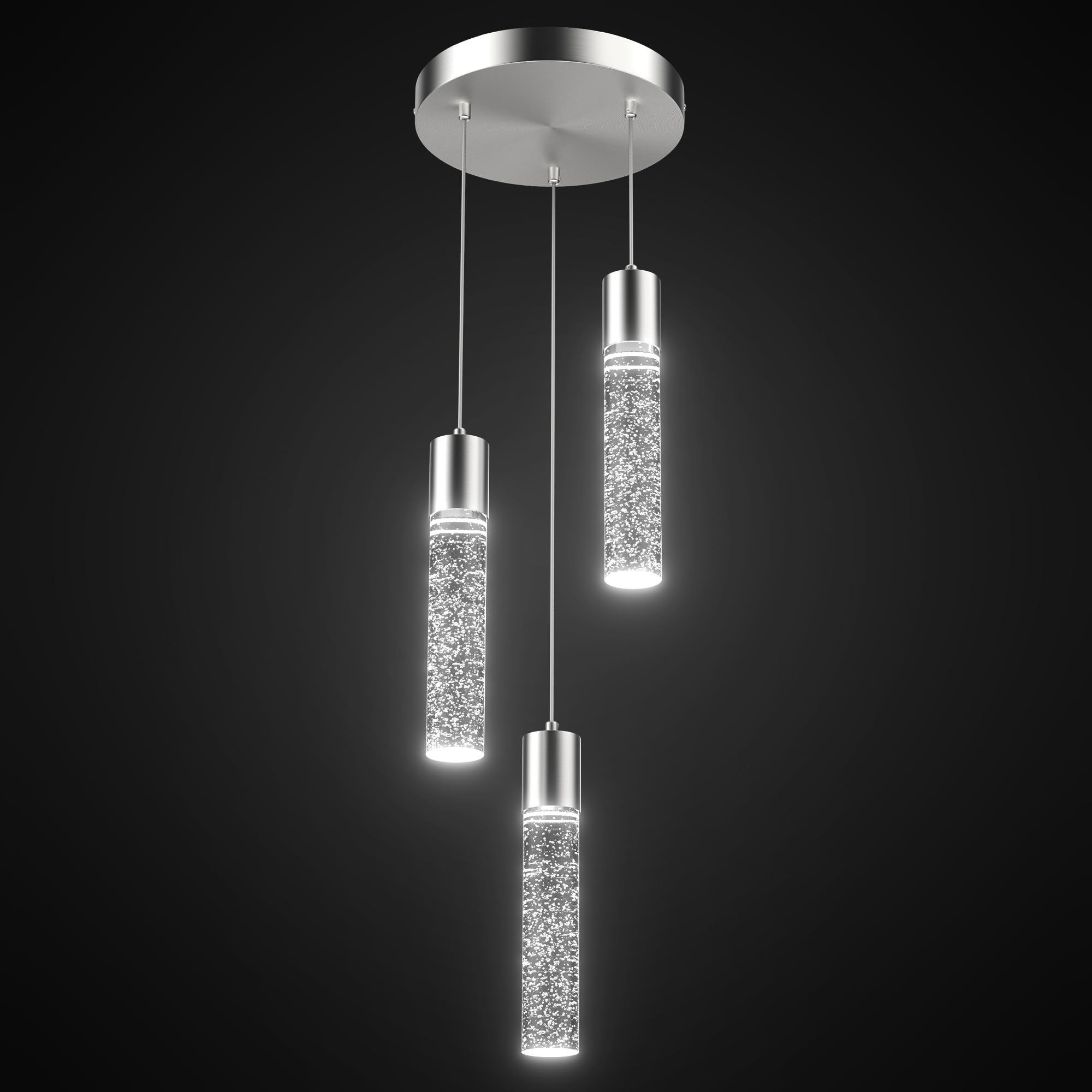 Esfos Pendant Lights Kitchen Island 3-Light, 6500K Modern Kitchen Island Lights Ceiling Lighting Fixtures with Crystal Bubble, I