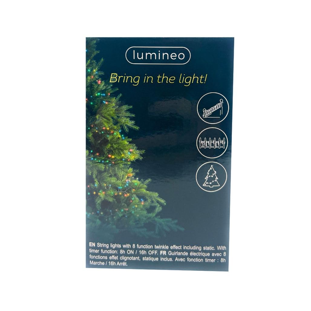 Lumineo 500 LED Multi-Colored Christmas Lights Set, Green Wire, 36 Feet, Model 781655