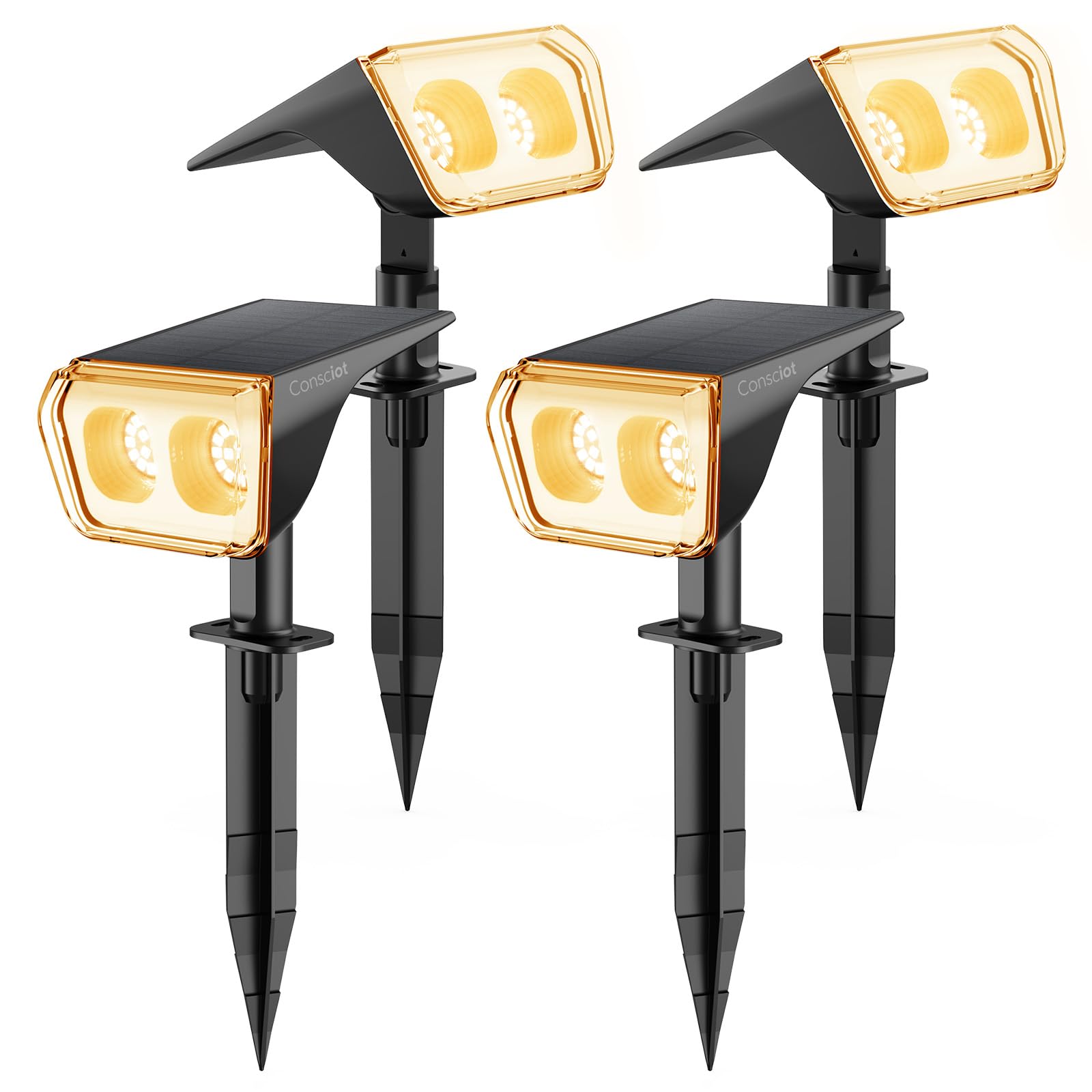 Consciot 24 Led Solar Spot Lights Outdoor, Waterproof Warm White Landscape Lighting, 4 Pack