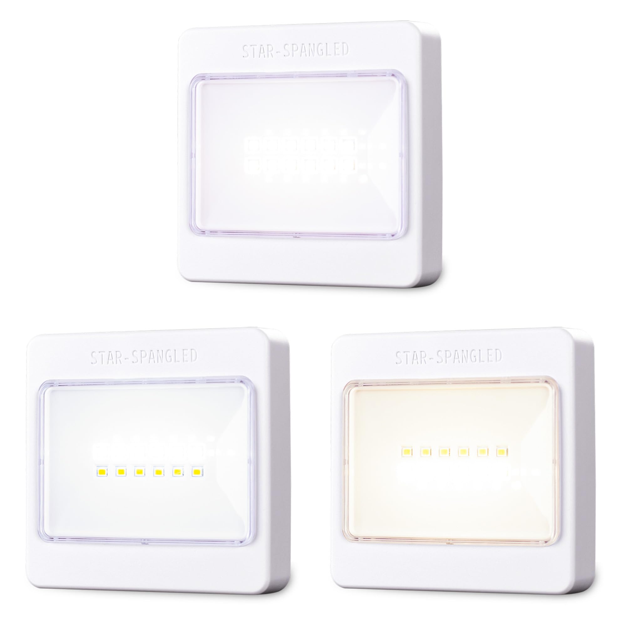 Star-Spangled 3 Pack 3.7  Dimmable Push Tap Lights  Stick On Led Touch Lights Aa Battery Operated  3 Color Modes Sticky Button Lamps For Classroom  Kitchen  Under Cabinet  Closet