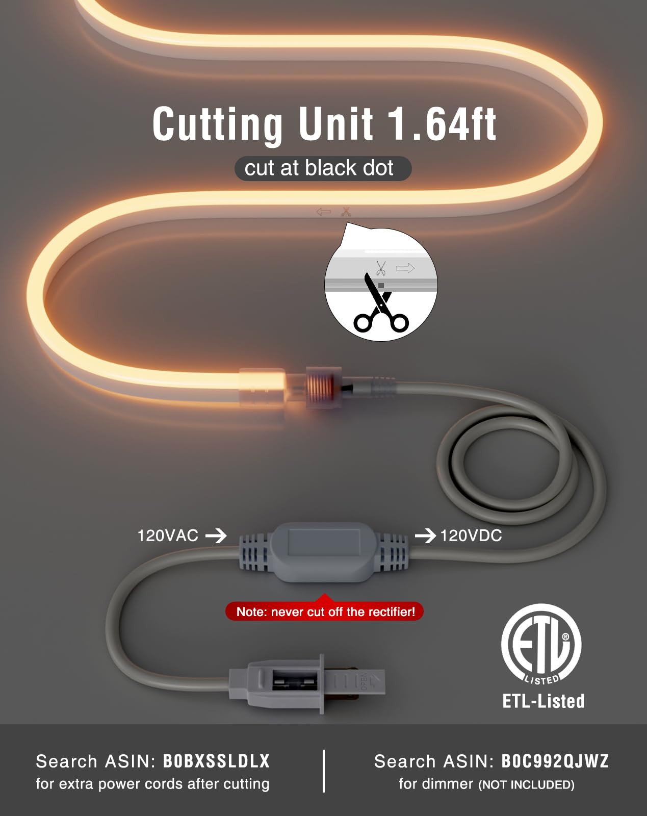 Shine Decor 50Ft Led Neon Rope Lights, 2500K Warm White, Waterproof Smd2835, Cuttable, Indoor/Outdoor Ambiance Lighting