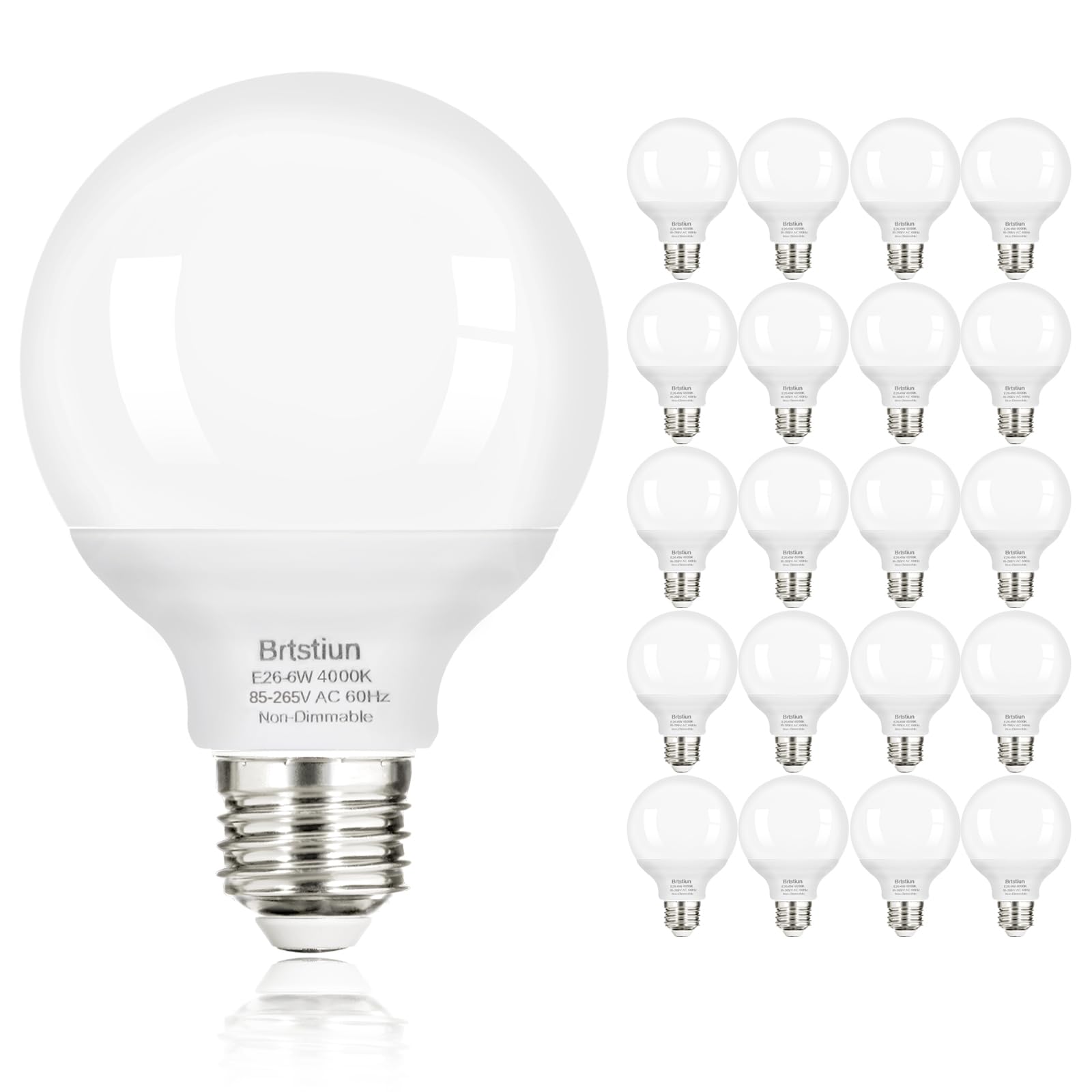 Brtstiun G25 Led Globe Light Bulbs, Round Vanity Light Bulbs For Bathroom, 40W Equivalent, Cool White 4000K, E26 Base, 600Lm, No