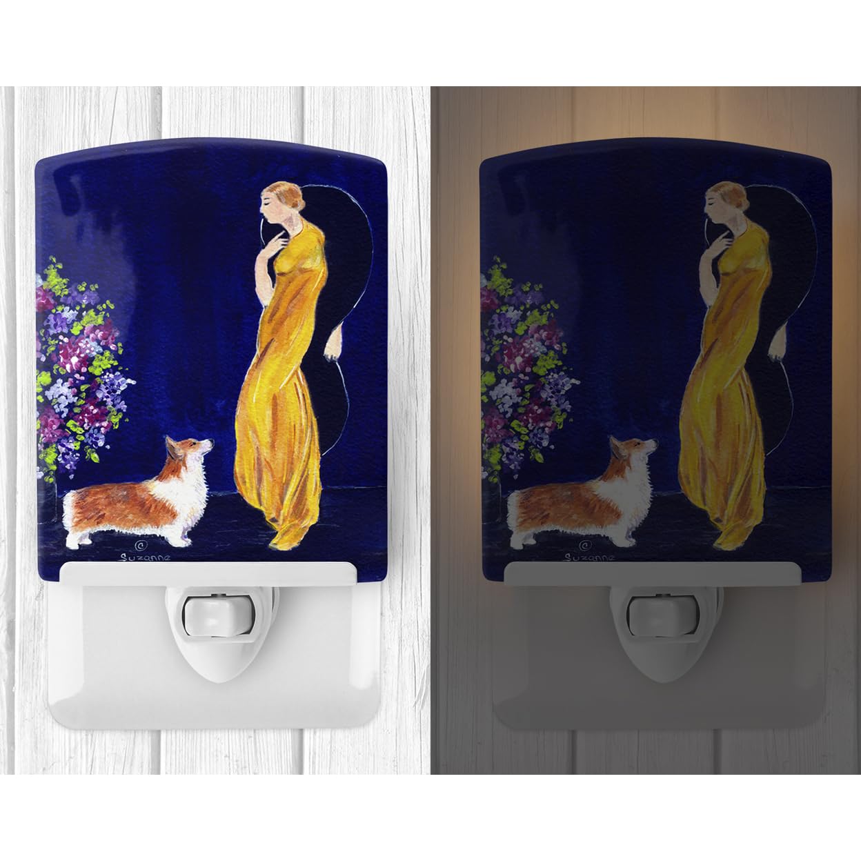 Carolines Treasures Ceramic Night Light, Lady with Corgi, UL-Certified, 6x4x3, Multicolor, Model SS8546CNL