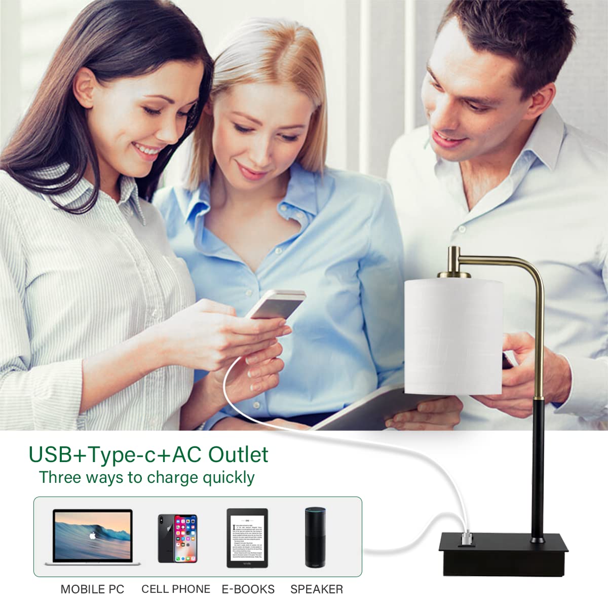 Oyedis Set Of 2 Touch Control Table Lamp 3-Way Dimmable Bedside Nightstand Lamp With Usb Type C Port 1 Ac Outlet Small Desk Lamp