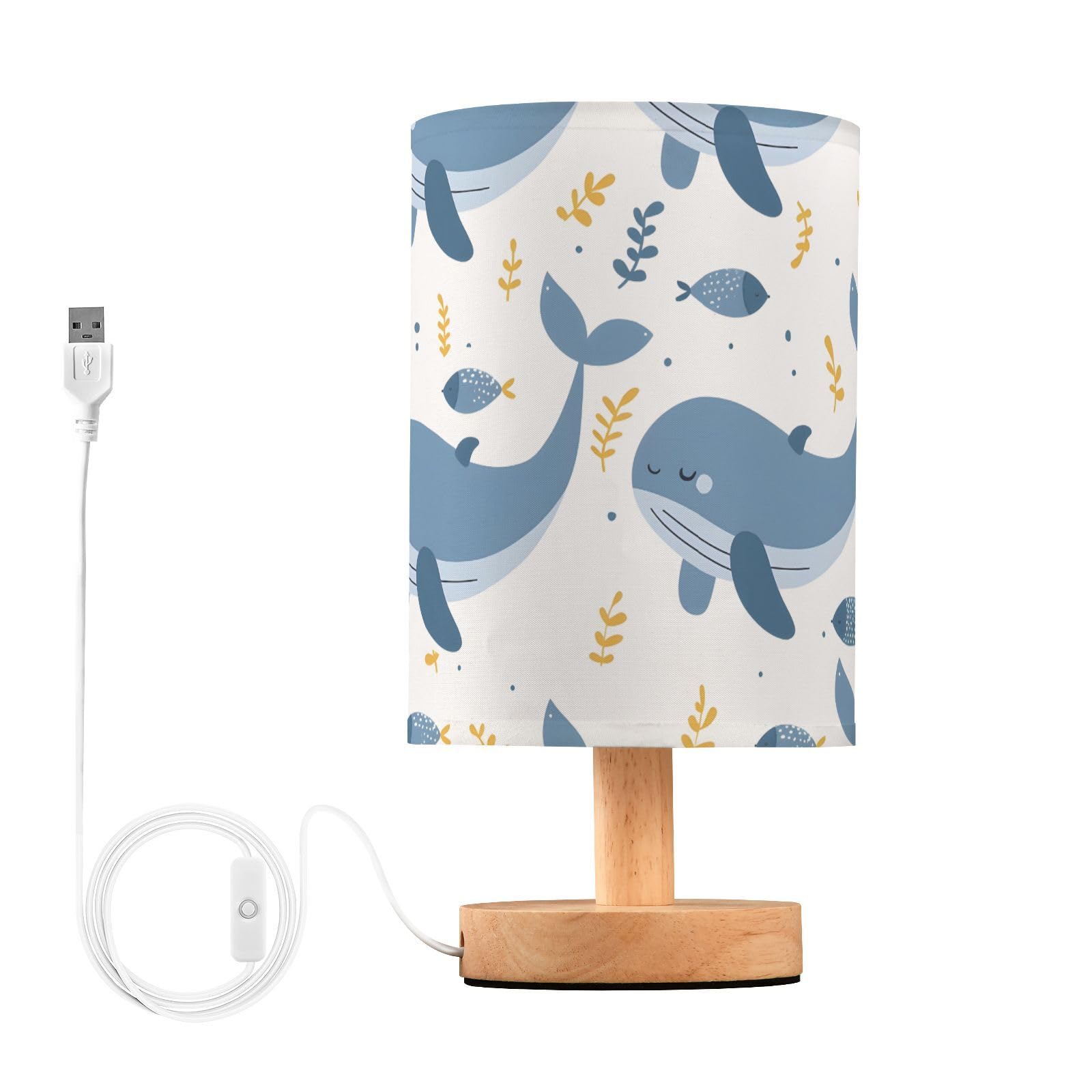 MFTJYO Bedside Table Lamp Whale Blue Ocean White Table Lamp for Bedroom Nightstand Lamp with USB Port LED Desk Lamp Shade Living
