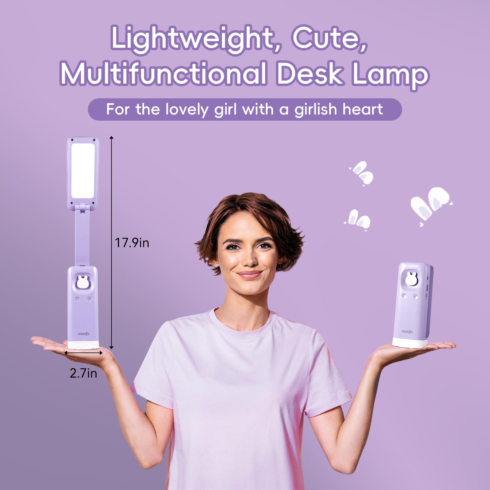 VAVOFO Rechargeable Foldable Lamp, 15 Dimming Modes, 6000mAh Battery, Portable, Plastic, Purple, Model KM-6779A