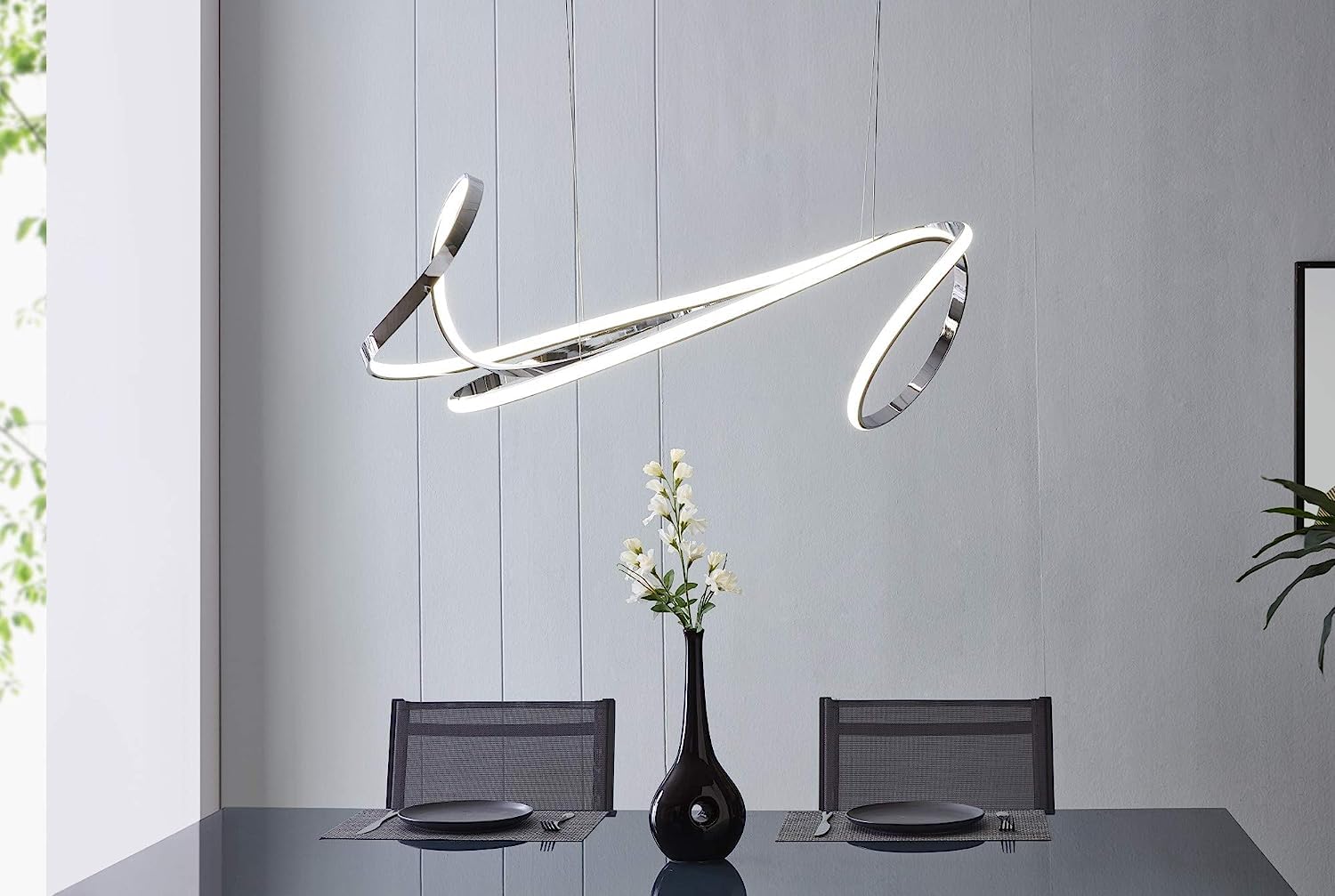 mCasting Moscow LED Chandelier, Chrome Finish, Aluminum and Silica, Silver Color