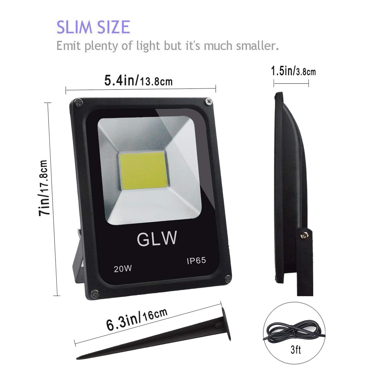 GLW 20W LED Work Floodlight, IP65 Waterproof, 2700LM, 6000K Daylight White, Metal, Garage & Outdoor Light Equivalent to 250W Halogen
