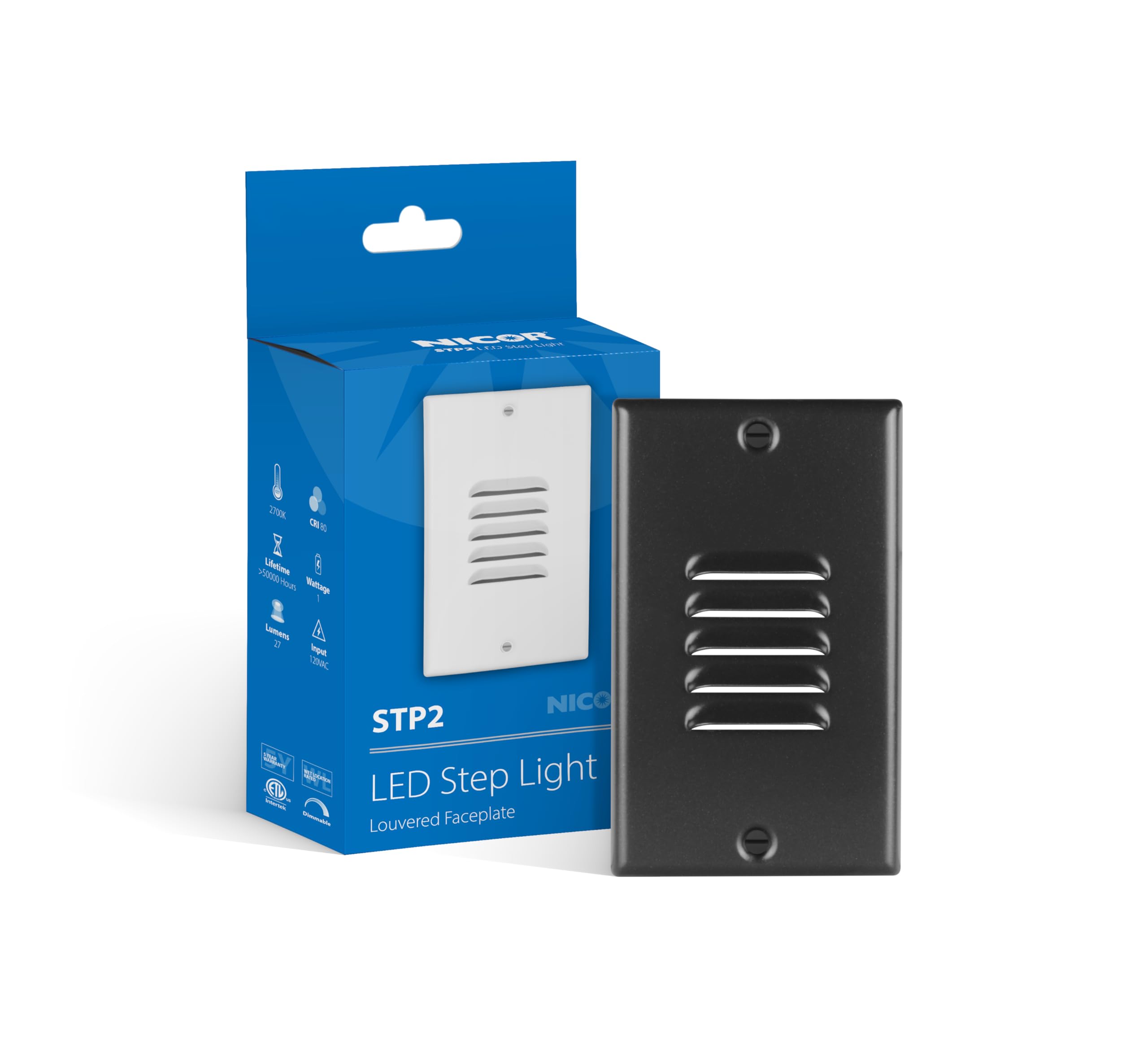 STP2 Vertical Louvered Black LED Step Light with Photocell (STP2L120VBKPC)