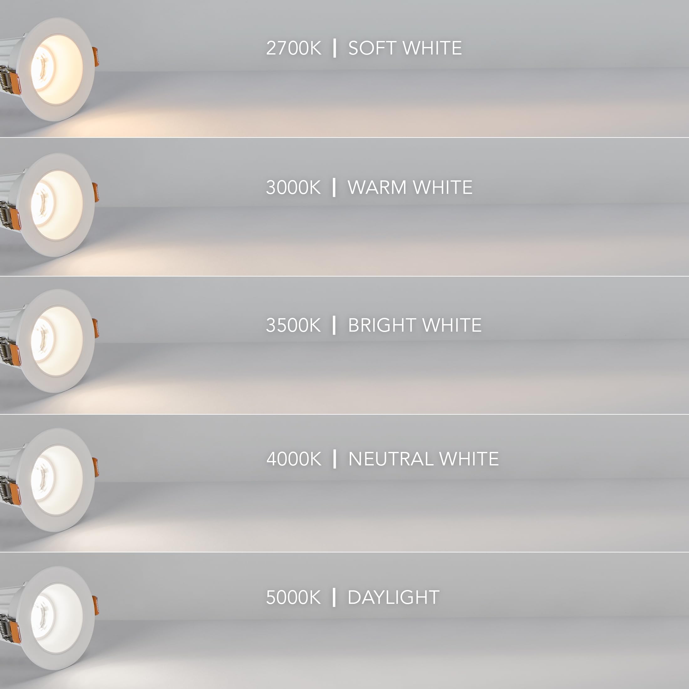 Maxxima 2 In. Ultra-Thin Recessed Anti-Glare Led Downlight - Canless Ic Rated, 600 Lumens, 5 Color Temperature Selectable 2700K/3000K/3500K/4000K/5000K, Dimmable, Round White Trim, 90 Cri, J-Box Incl