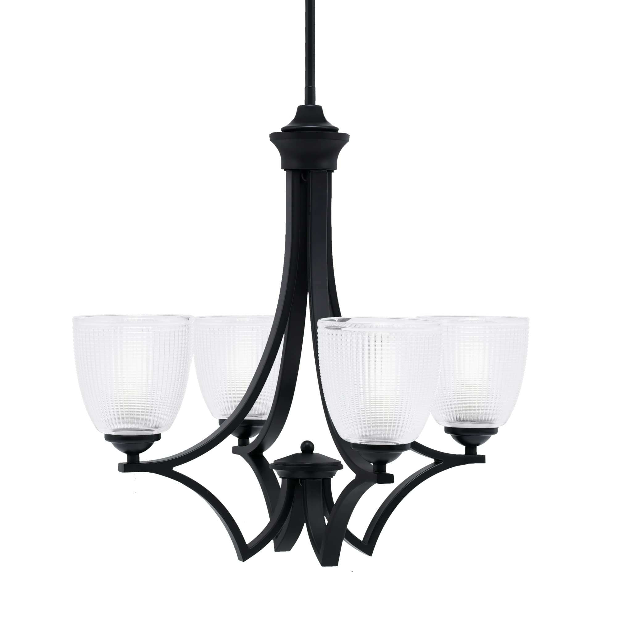 Zilo Uplight, 4 Light, Chandelier in Matte Black Finish with 5&quot; Clear Ribbed Glass