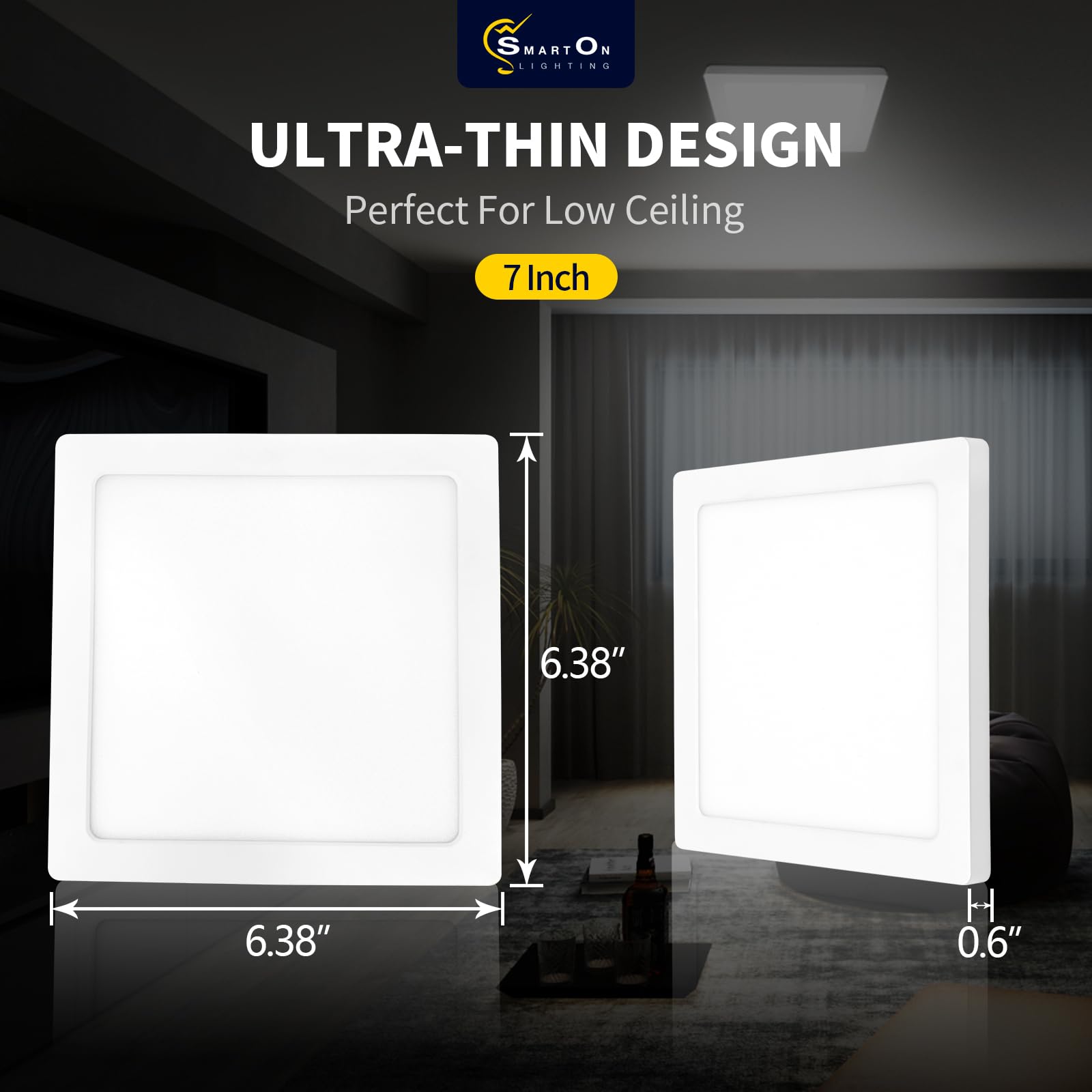 Mw 7 Inch Square Led Flush Mount Ceiling Light, Slim Led Ceiling Lights, Dimmable 12W, 3000K/4000K/5000K Adjustable, Low Profile
