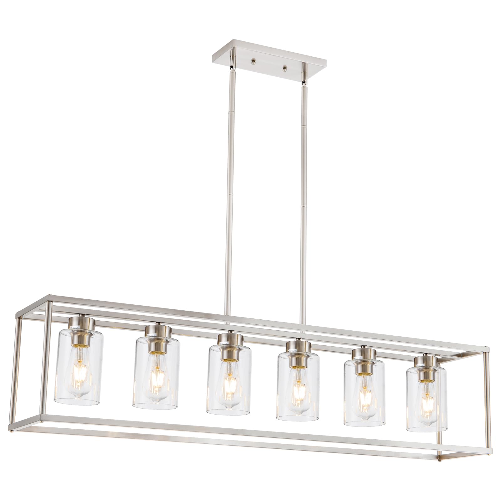 Hccz 6 Light Brushed Nickel Modern Farmhouse Chandelier Adjustable Pendant Lighting For Dining Room