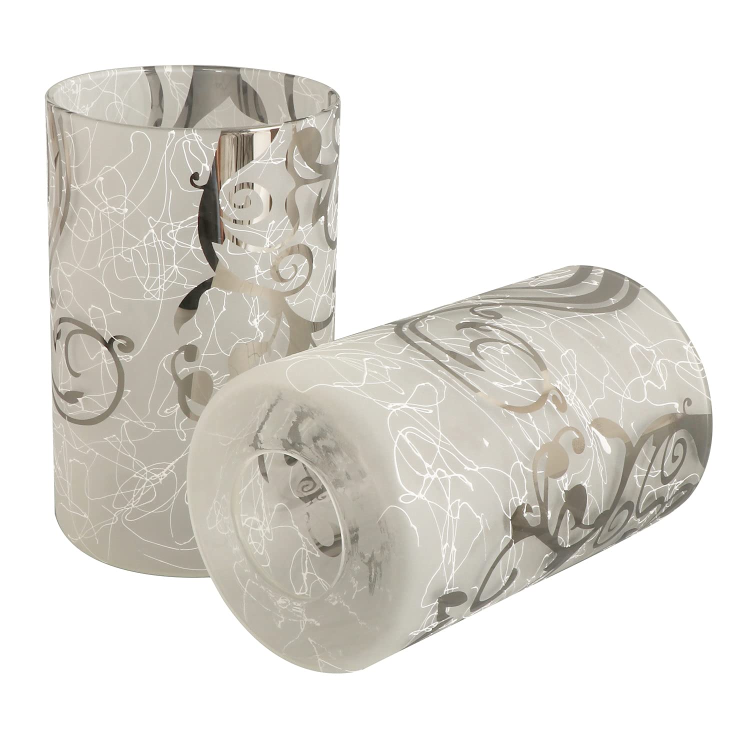 Voguad Glass Lamp Shade 2 Pack, Frosted Floral Pattern, D90xH145mm, Porcelain/Metal/Glass, Model G0051