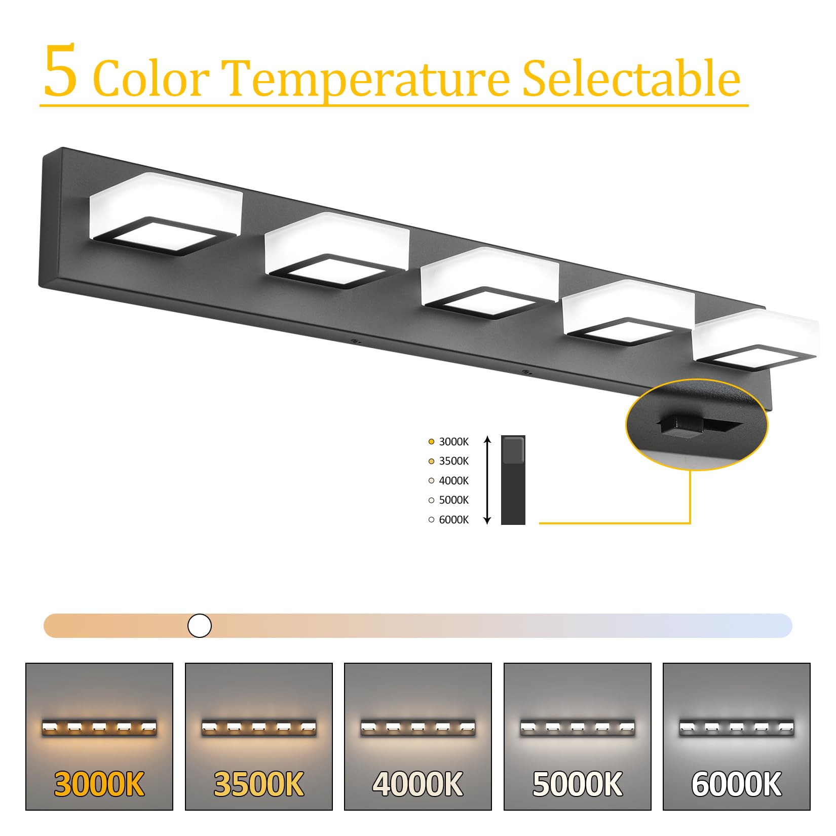 Ralbay Black Vanity Lights 34 Inch Dimmable LED 5 Color Temperature Acrylic Fixtures