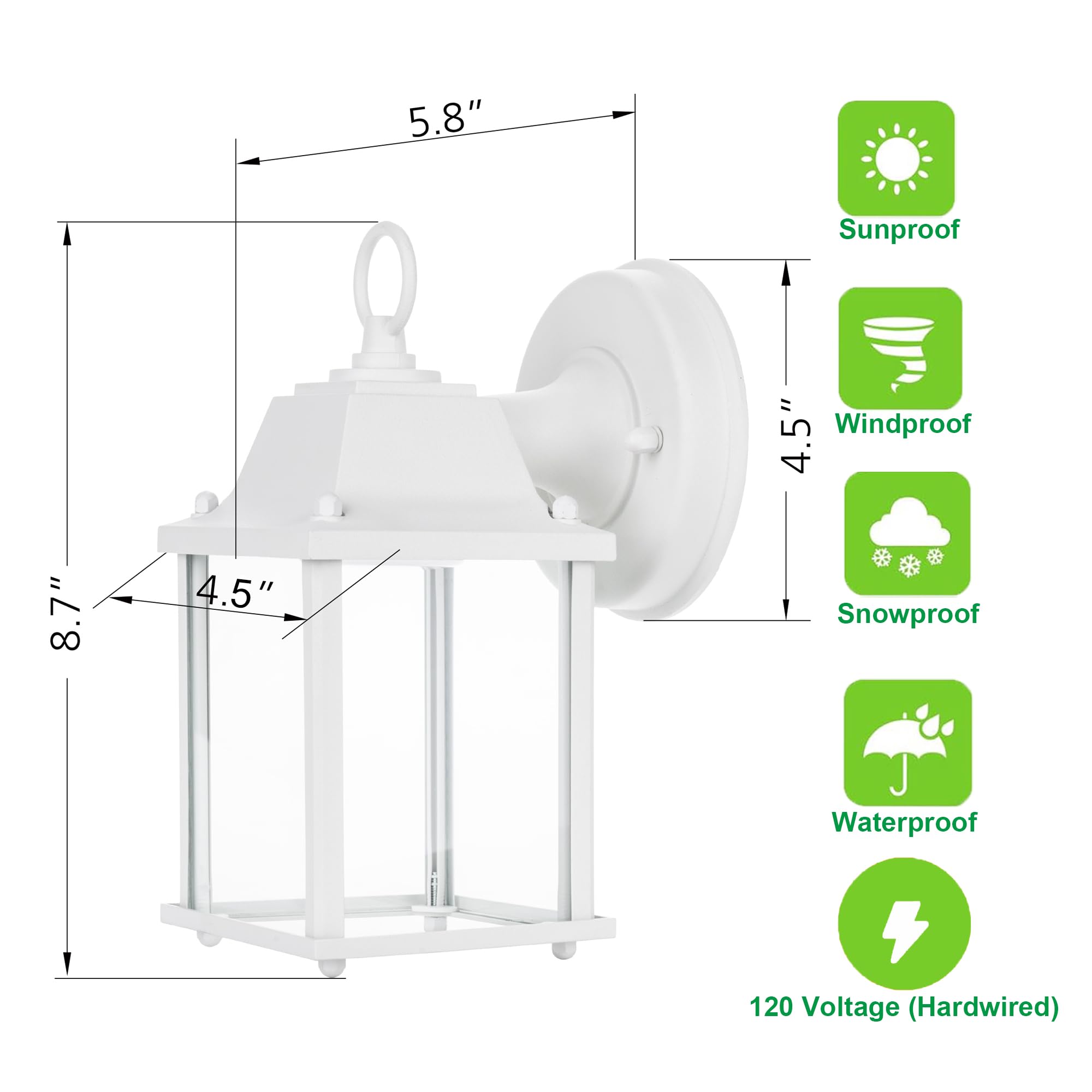 Lit-Path Outdoor Led Wall Lantern, 800 Lumen, Aluminum, Matte White, 9.5W, 1-Pack, Etl Qualified, Model Lt-Wl001
