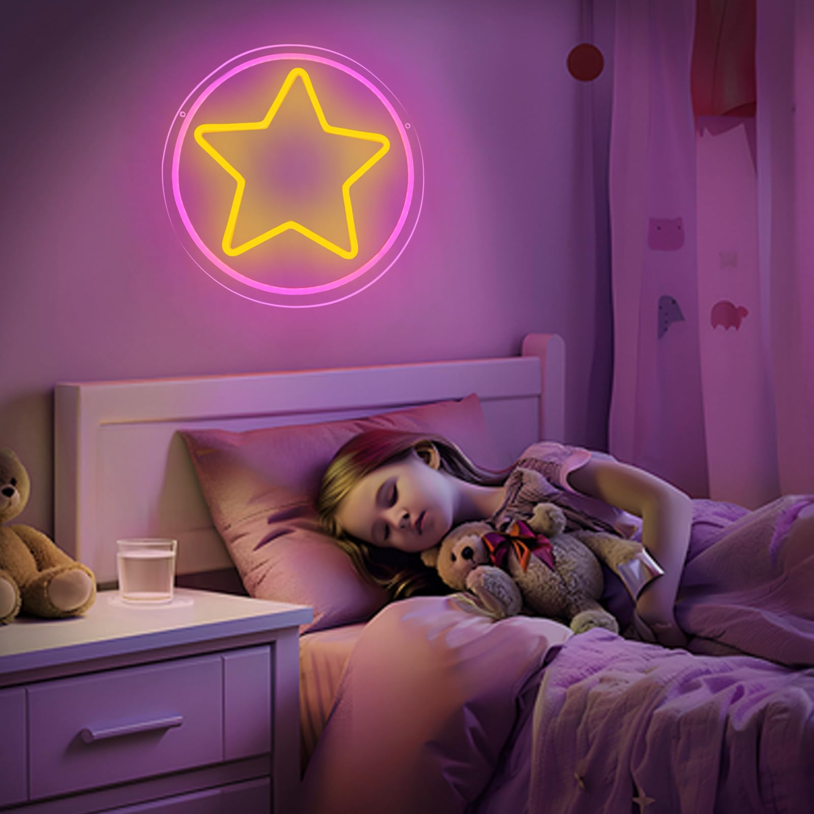 FUENDKF Star Neon Sign - Pink LED Wall Decor with Dimmer, 30x30 inches, Perfect for Birthday Gifts and Man Cave Decor