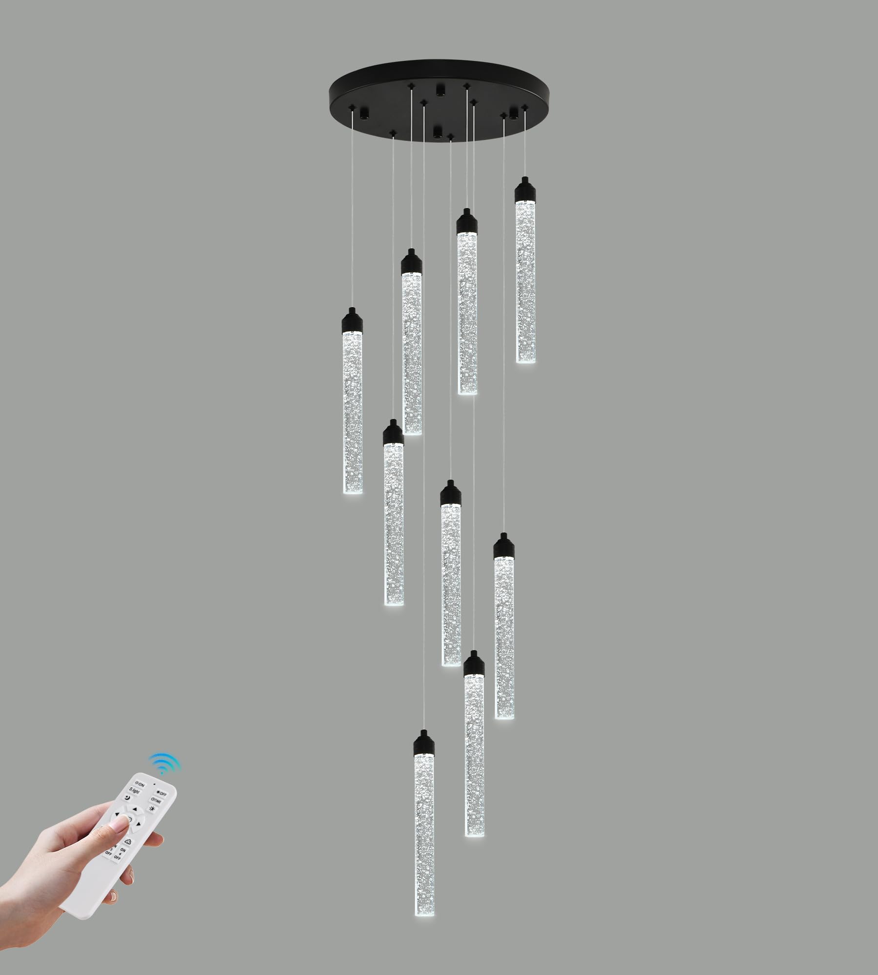 YwueChwu 9-Lights Chandelier Black LED Pendant Lighting Fixture Spiral Raindrop Model YWSC-B09-0116