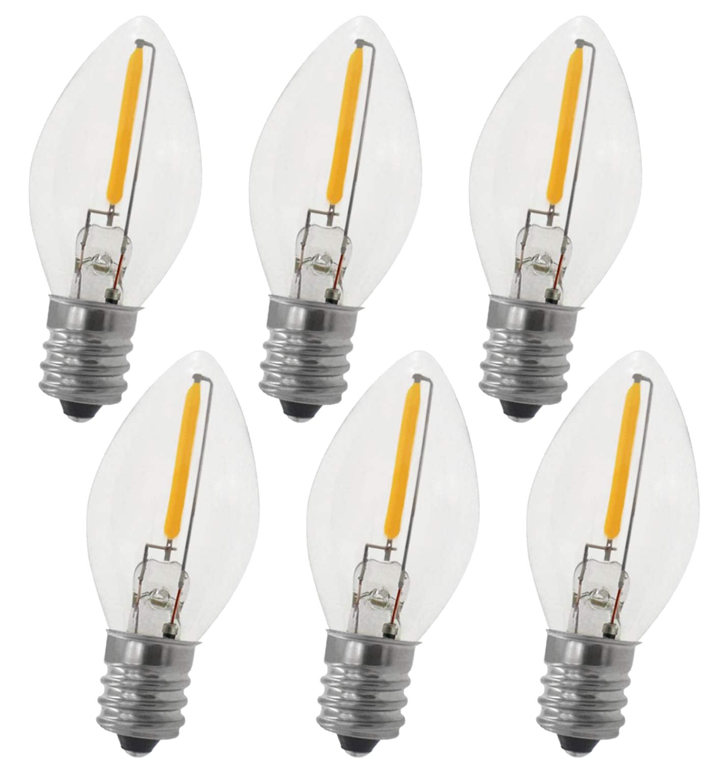 MYEMITTING C7 LED Light Bulbs 0.6W Waterproof Clear Glass 6 Pack Warm White 2700K E12 Base