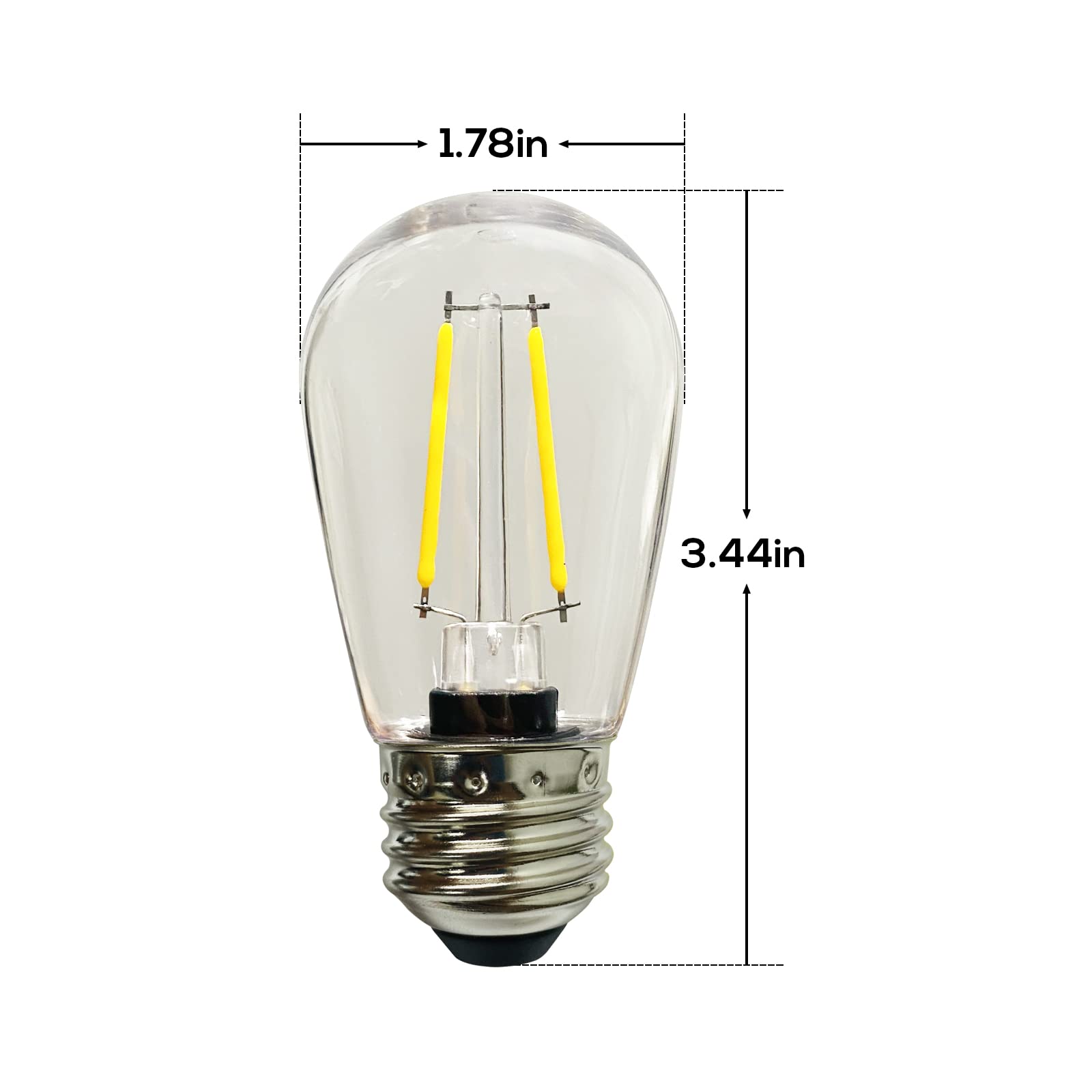 Banord 15 Pack Dimmable 2W S14 LED Bulbs, Warm White 2700K, Shatterproof E26 Edison Filament for Outdoor String Lights, Model BN003