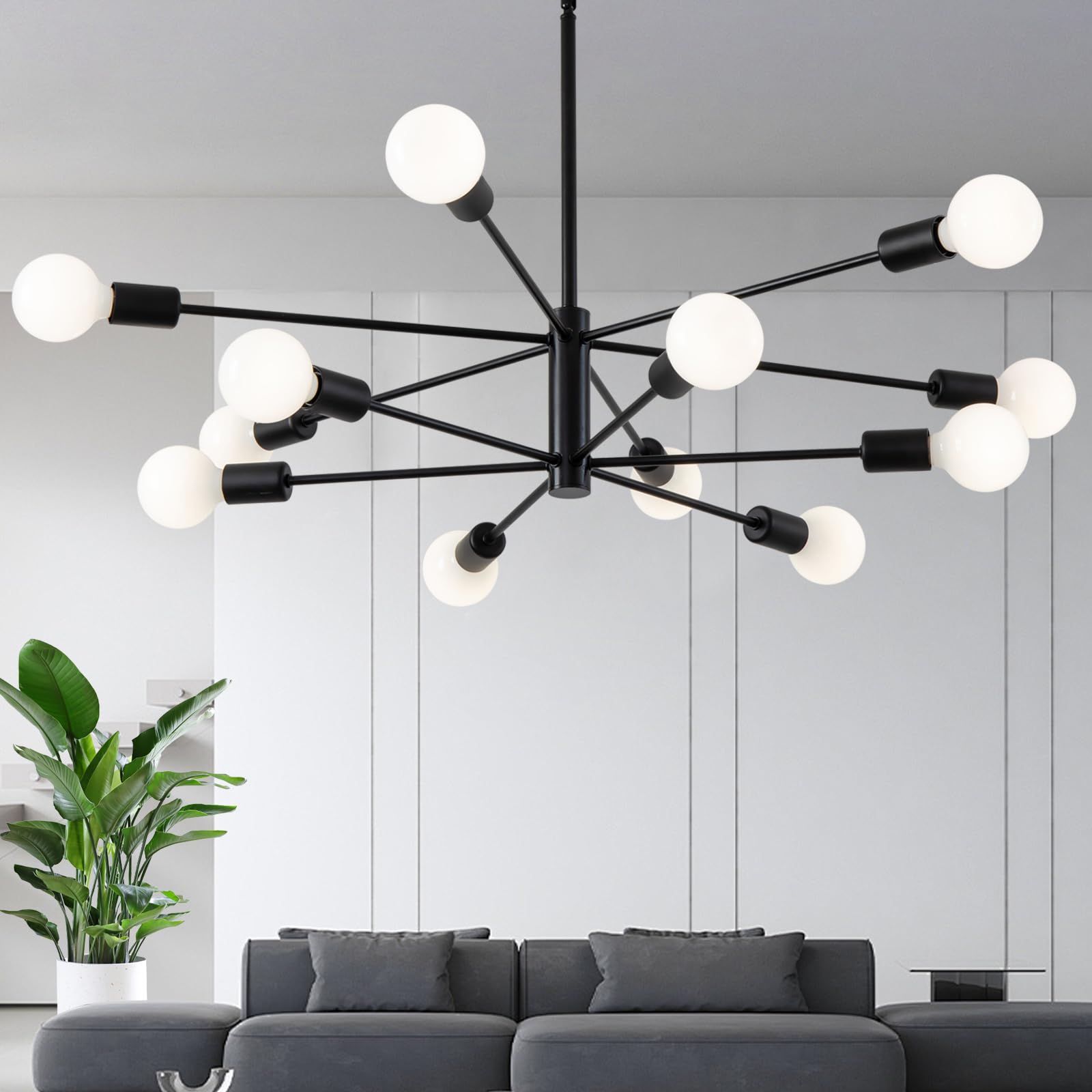 Xingsiyuelyx 33 Inch Black Sputnik Ceiling Light Fixture - 12-Light Black Sputnik Chandeliers, Mid Century Chandelier Modern Cha